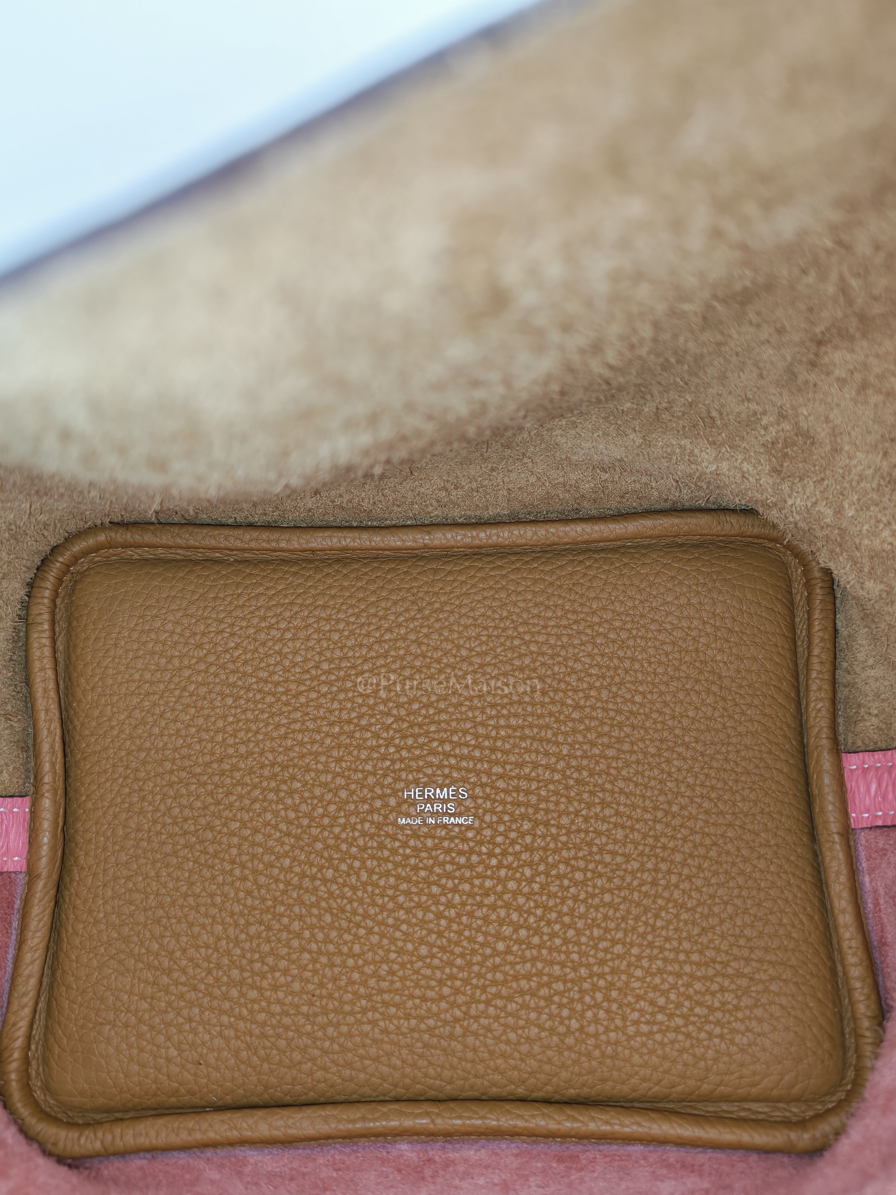 Picotin 18 Casaque in Gold and Rose Azalee Clemence Leather and Palladium Hardware Stamp Y (2020) | Purse Maison Luxury Bags Shop