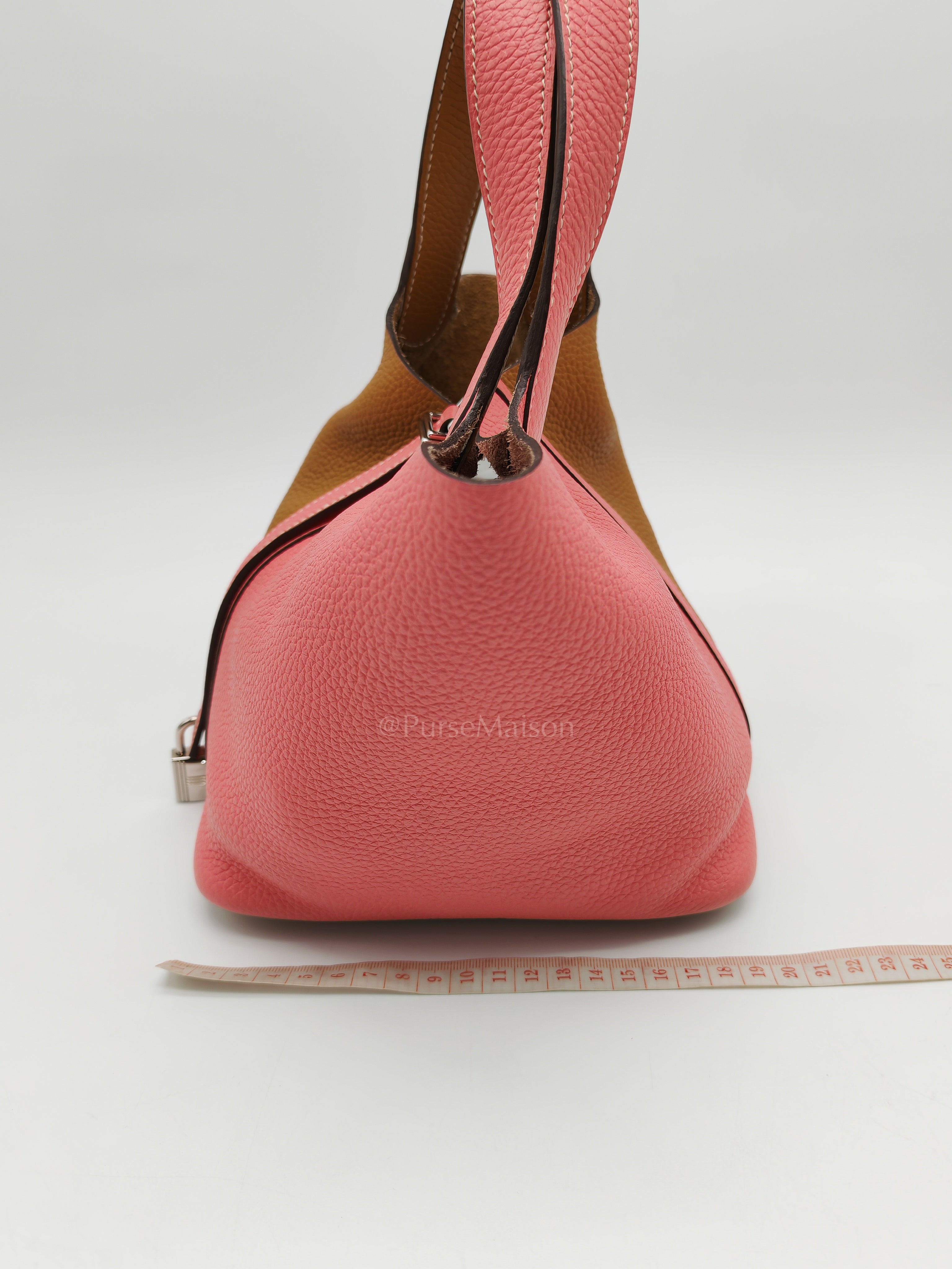 Picotin 18 Casaque in Gold and Rose Azalee Clemence Leather and Palladium Hardware Stamp Y (2020) | Purse Maison Luxury Bags Shop