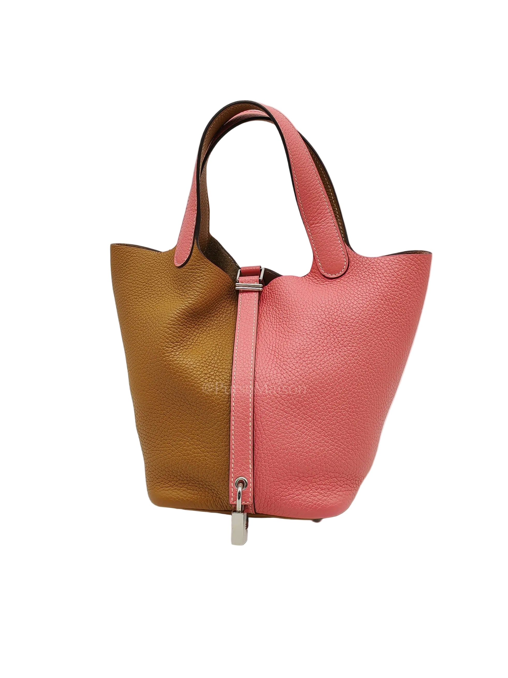Picotin 18 Casaque in Gold and Rose Azalee Clemence Leather and Palladium Hardware Stamp Y (2020) | Purse Maison Luxury Bags Shop