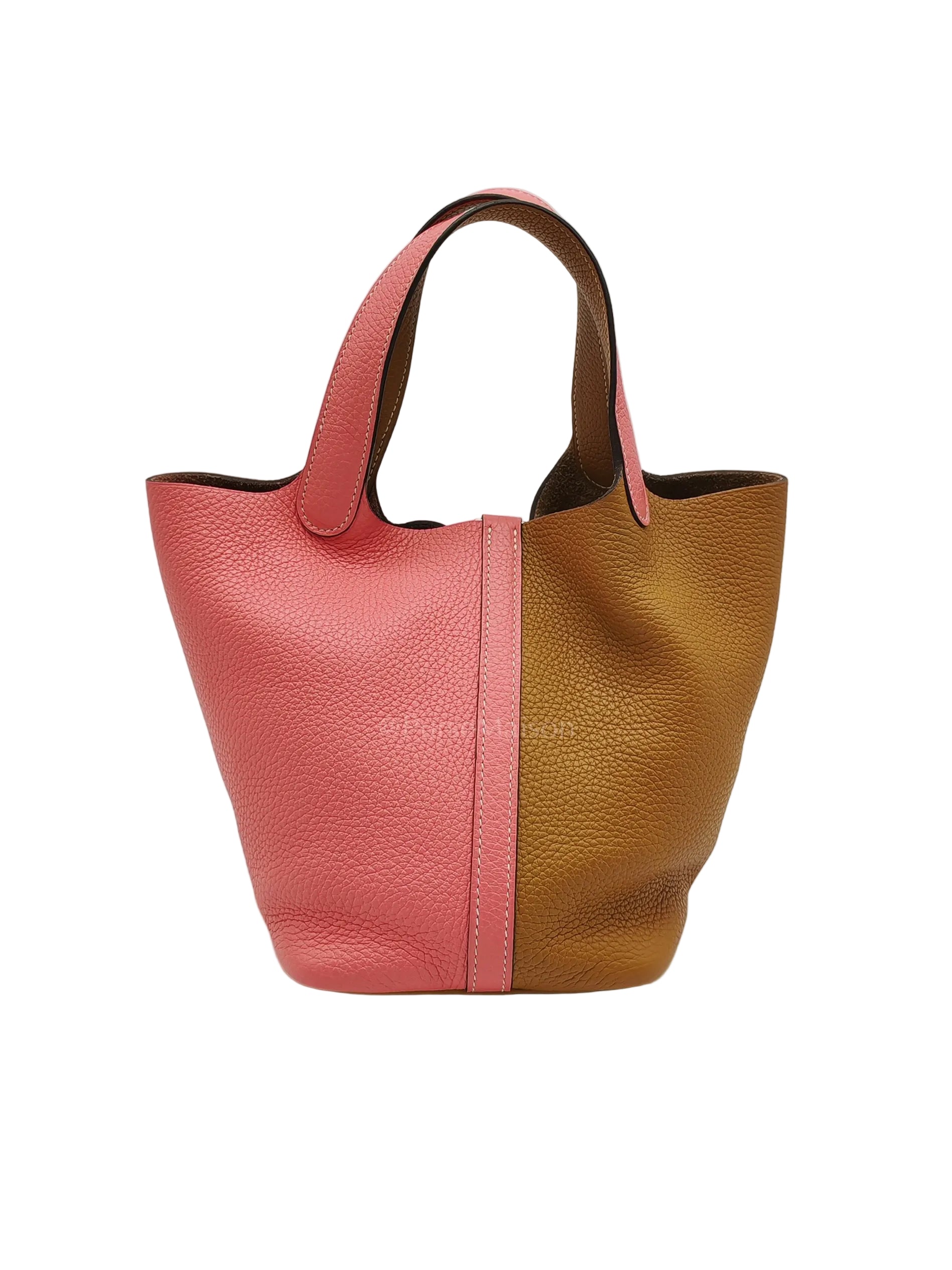 Picotin 18 Casaque in Gold and Rose Azalee Clemence Leather and Palladium Hardware Stamp Y (2020) | Purse Maison Luxury Bags Shop