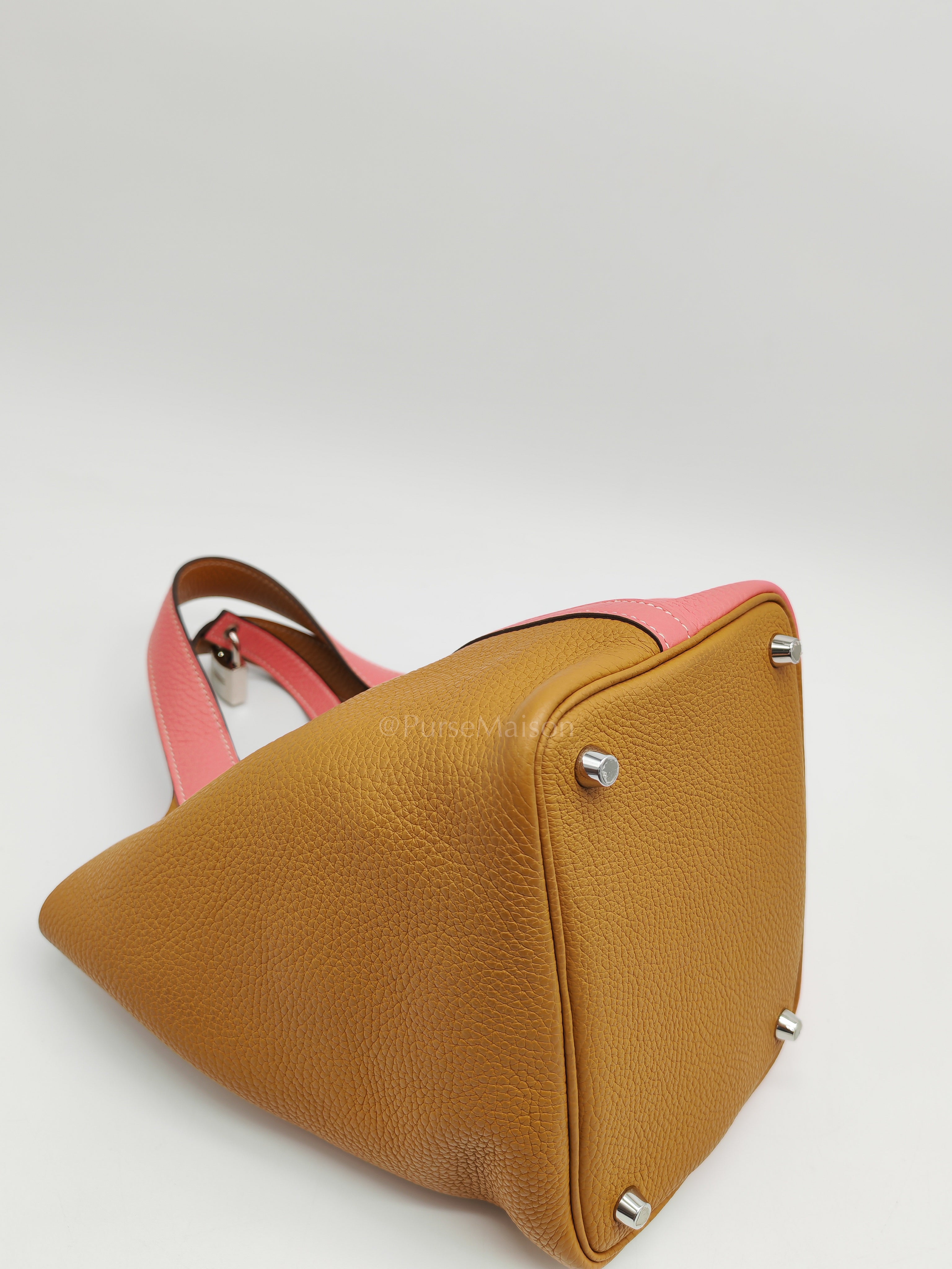 Picotin 18 Casaque in Gold and Rose Azalee Clemence Leather and Palladium Hardware Stamp Y (2020) | Purse Maison Luxury Bags Shop