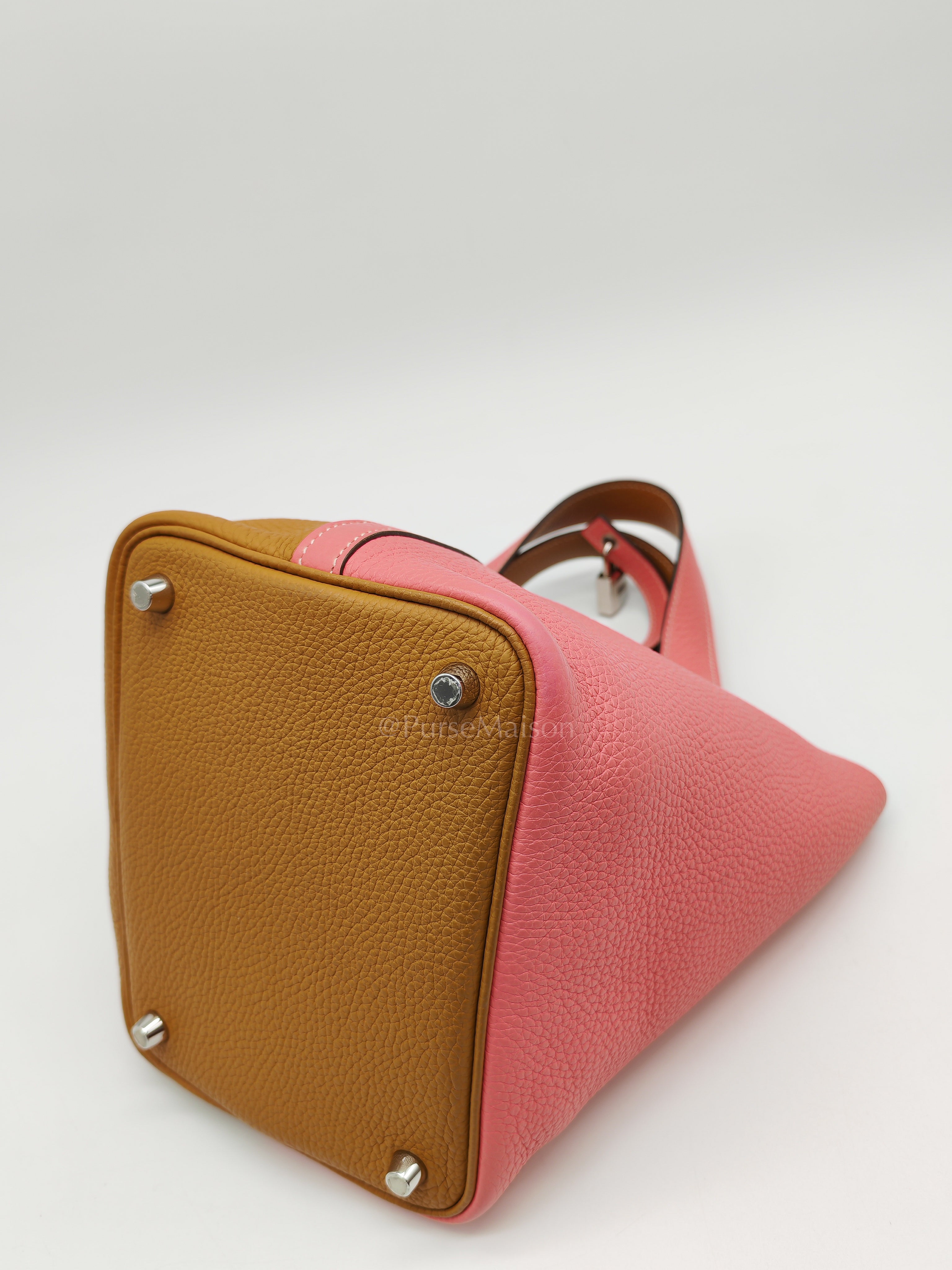 Picotin 18 Casaque in Gold and Rose Azalee Clemence Leather and Palladium Hardware Stamp Y (2020) | Purse Maison Luxury Bags Shop