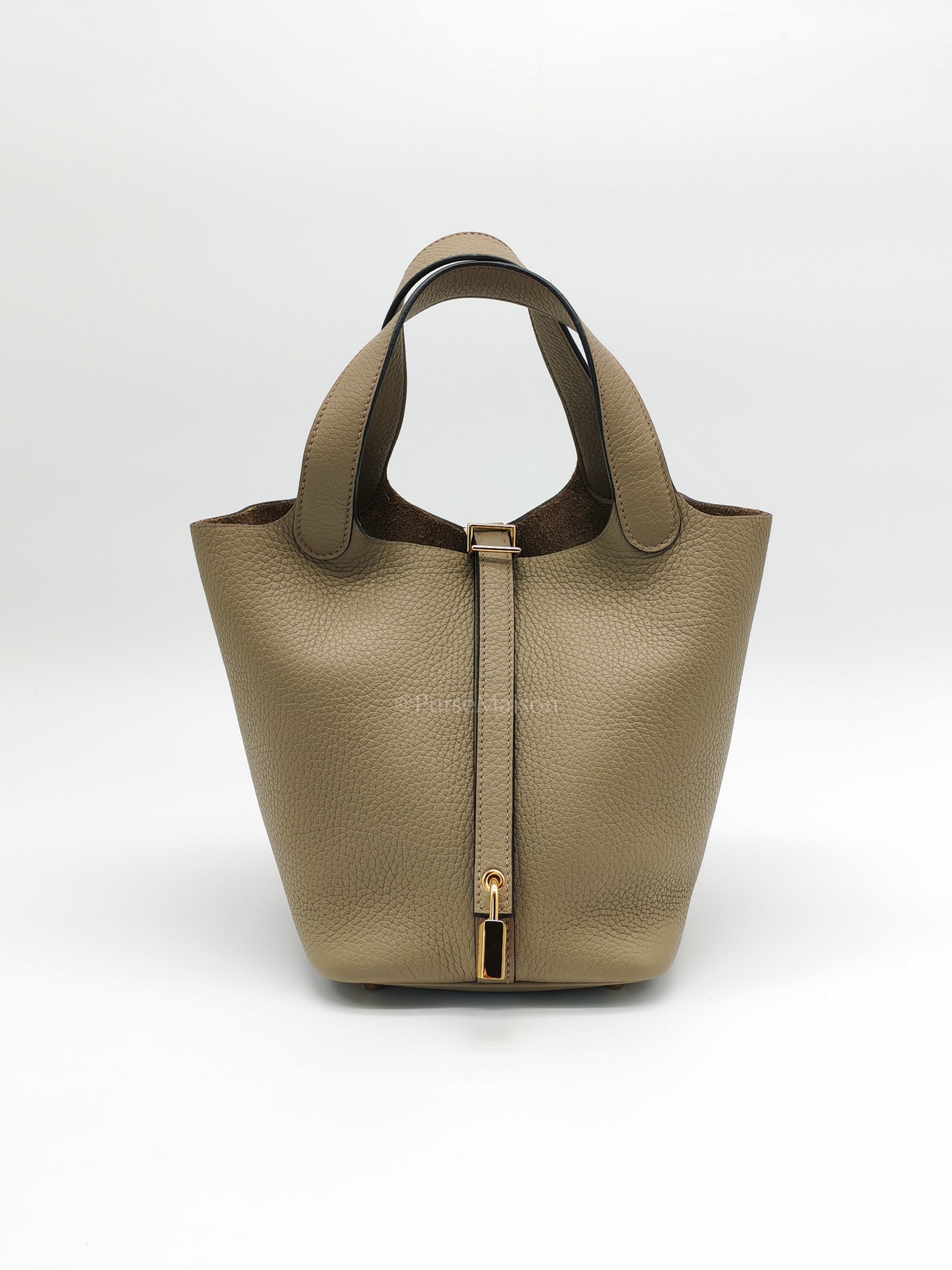 Picotin 18 Clemence in Beige Marfa and Gold Hardware Stamp W (2024) | Purse Maison Luxury Bags Shop