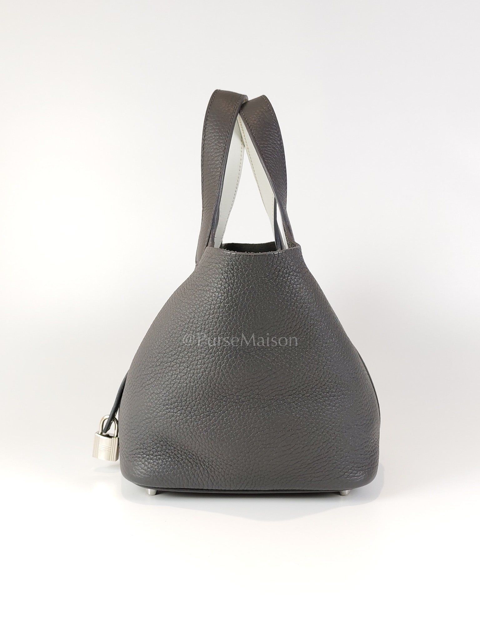 Picotin 18 Gris Misty Bicolor in Clemence Leather and Palladium Hardware Stamp W (2024) | Purse Maison Luxury Bags Shop
