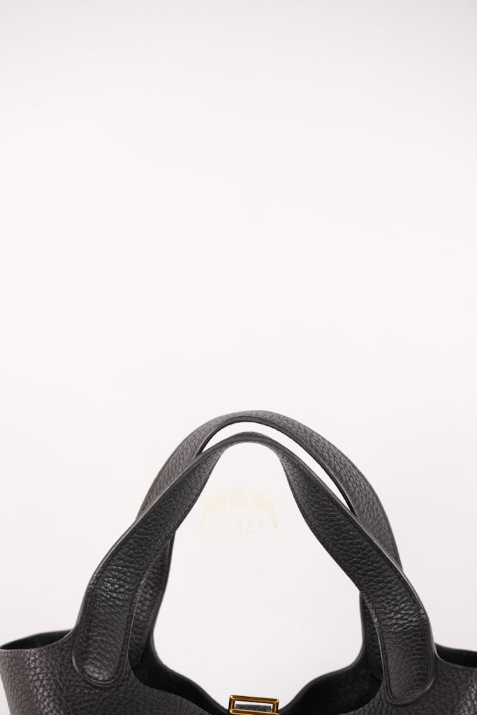 Picotin 18 in Black Clemence Leather and Gold Hardware Stamp Y (2020) | Purse Maison Luxury Bags Shop