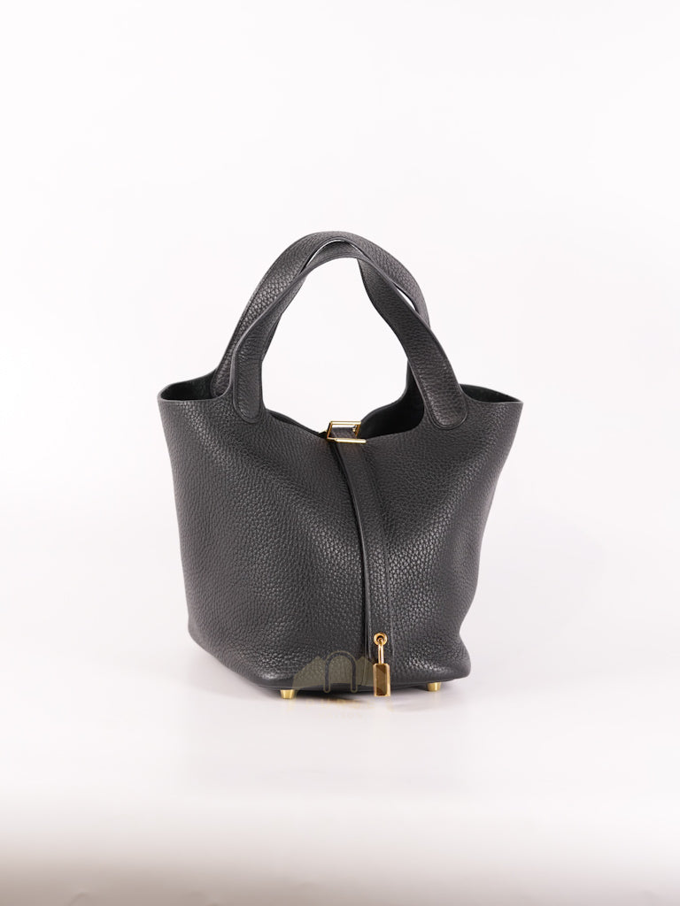 Picotin 18 in Black Clemence Leather and Gold Hardware Stamp Y (2020) | Purse Maison Luxury Bags Shop