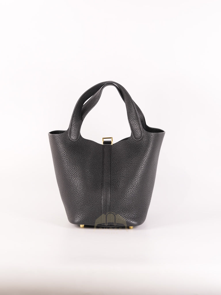 Picotin 18 in Black Clemence Leather and Gold Hardware Stamp Y (2020) | Purse Maison Luxury Bags Shop