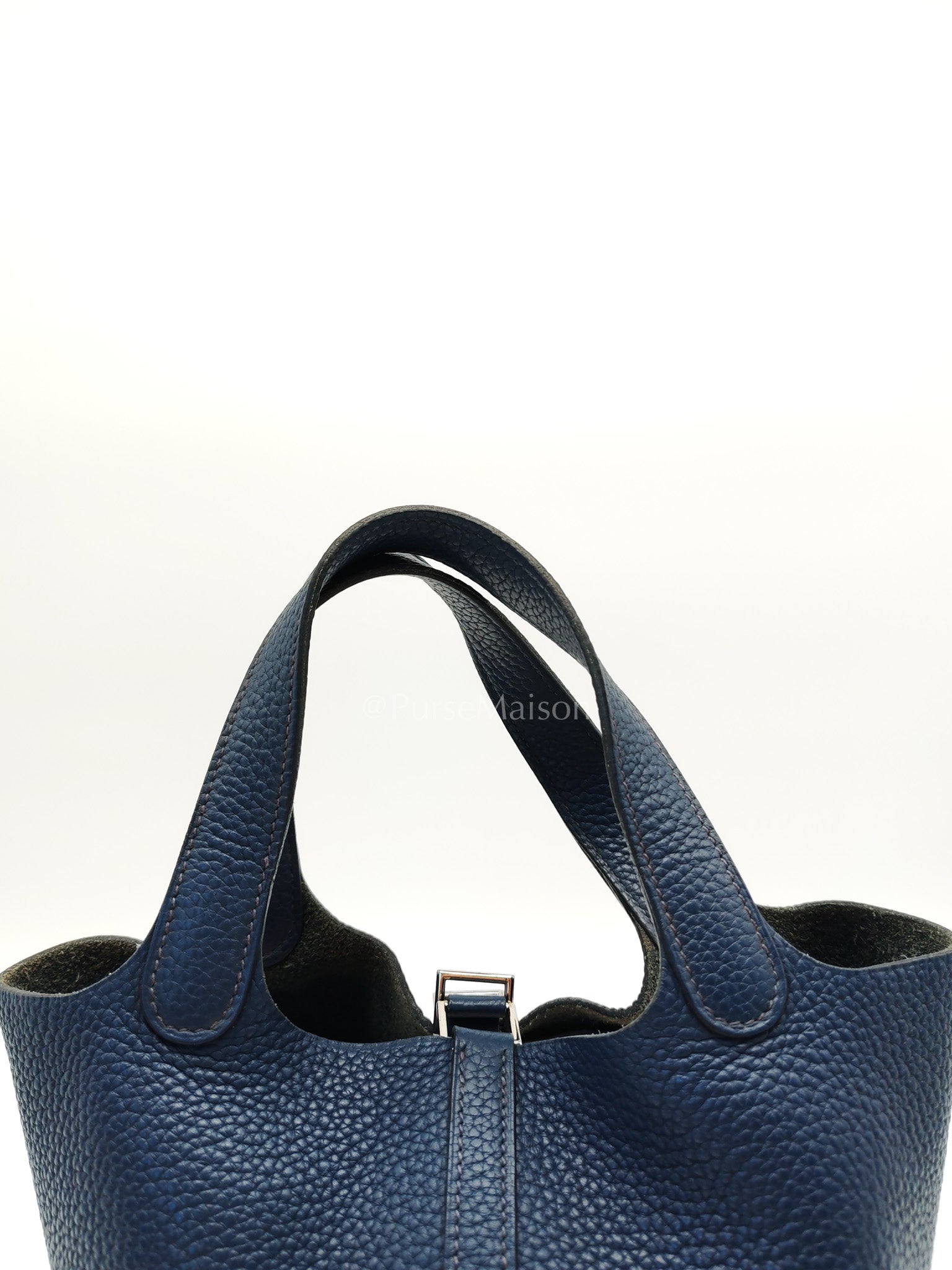 Picotin 18 in Blue Clemence Leather and Palladium Hardware Stamp M Square (2009) | Purse Maison Luxury Bags Shop