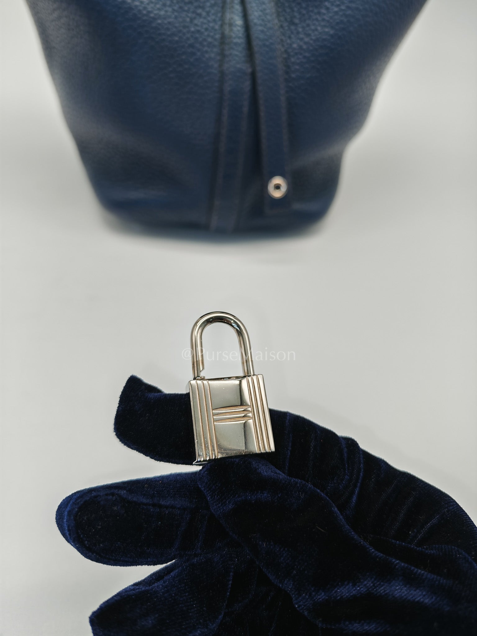 Picotin 18 in Blue Clemence Leather and Palladium Hardware Stamp M Square (2009) | Purse Maison Luxury Bags Shop