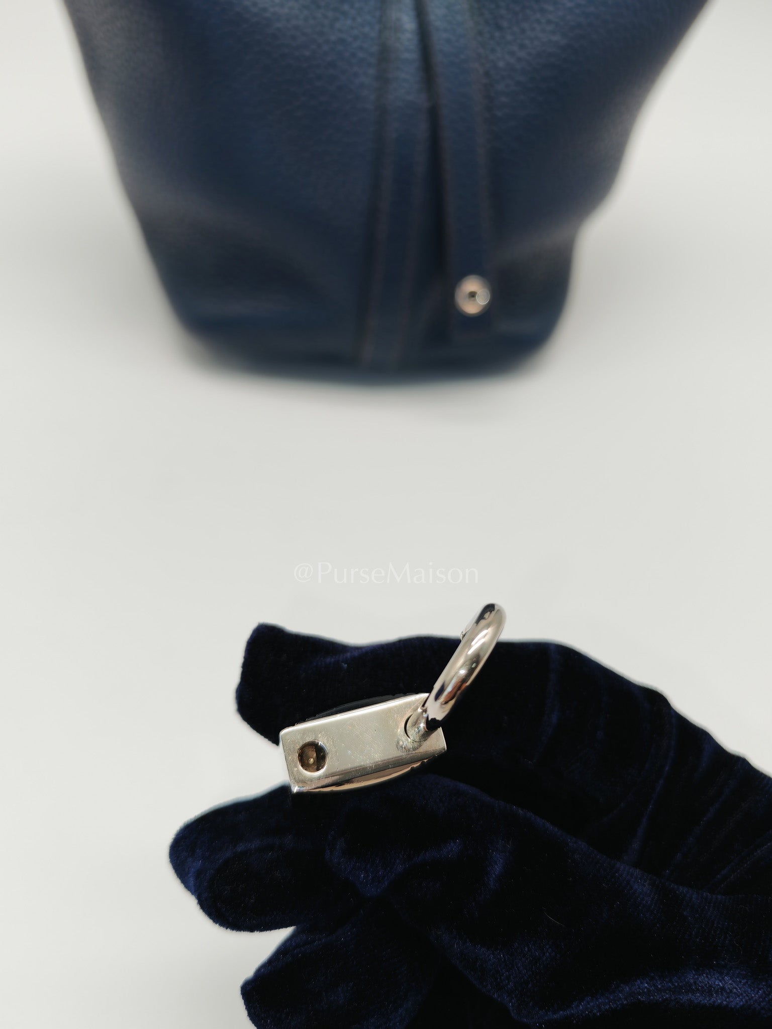 Picotin 18 in Blue Clemence Leather and Palladium Hardware Stamp M Square (2009) | Purse Maison Luxury Bags Shop