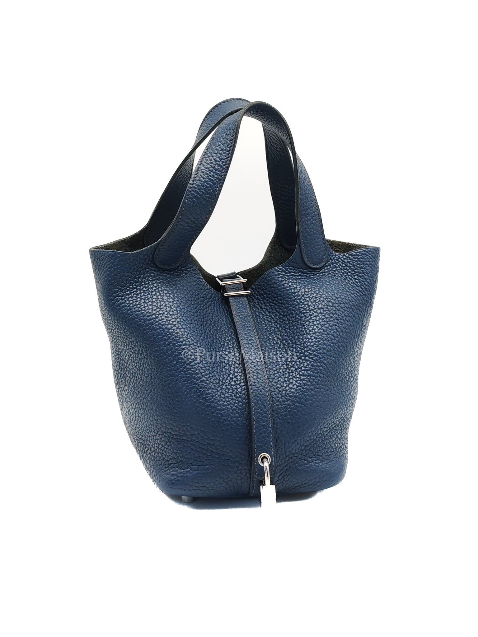 Picotin 18 in Blue Clemence Leather and Palladium Hardware Stamp M Square (2009) | Purse Maison Luxury Bags Shop