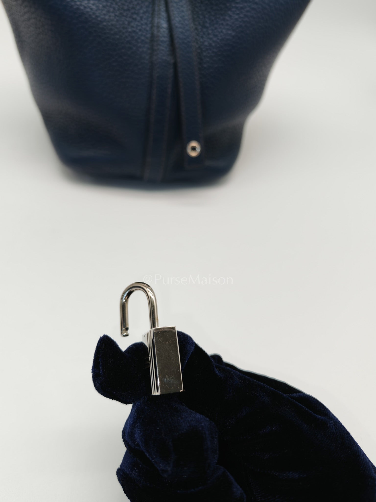 Picotin 18 in Blue Clemence Leather and Palladium Hardware Stamp M Square (2009) | Purse Maison Luxury Bags Shop