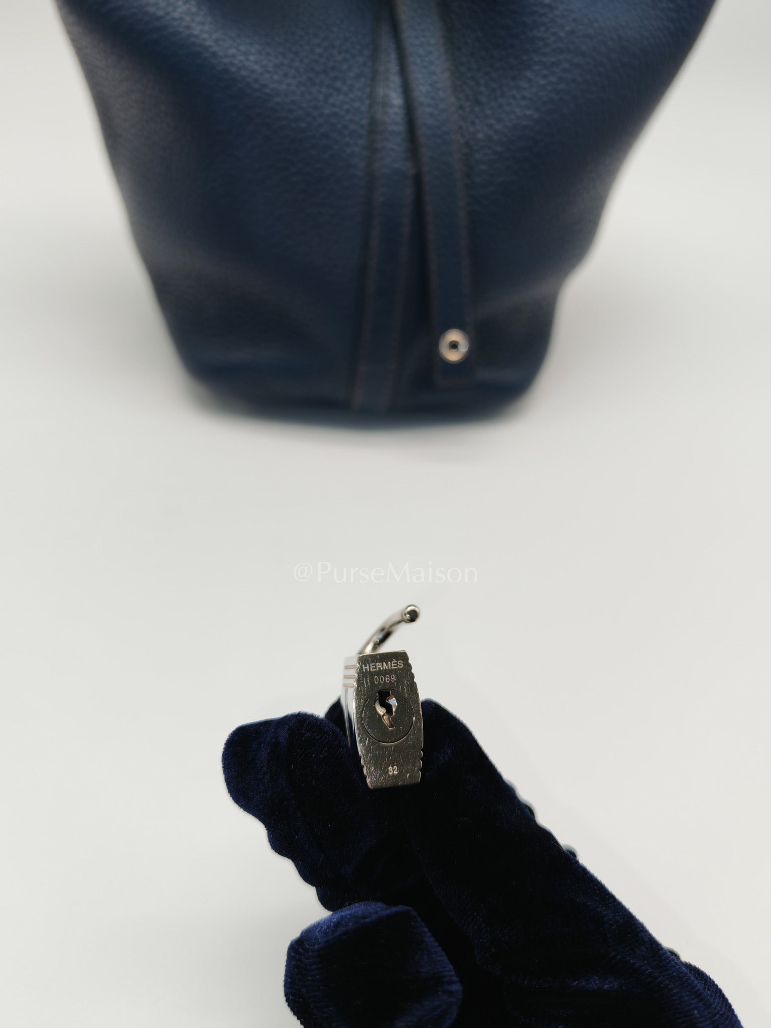 Picotin 18 in Blue Clemence Leather and Palladium Hardware Stamp M Square (2009) | Purse Maison Luxury Bags Shop