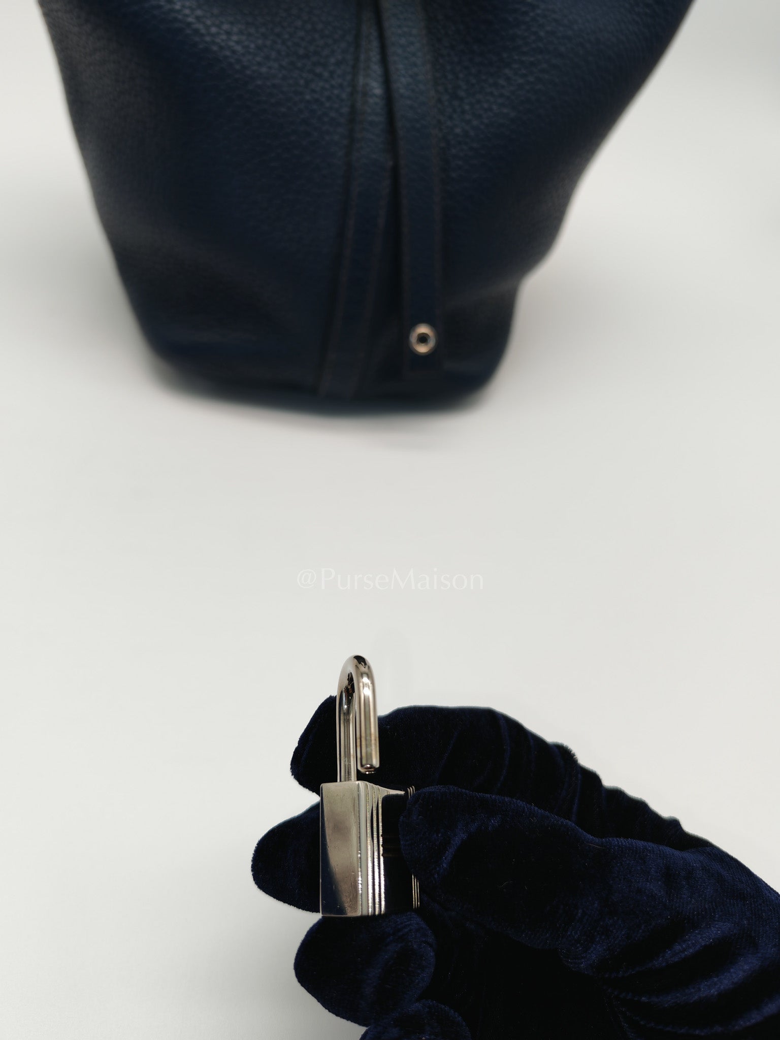 Picotin 18 in Blue Clemence Leather and Palladium Hardware Stamp M Square (2009) | Purse Maison Luxury Bags Shop