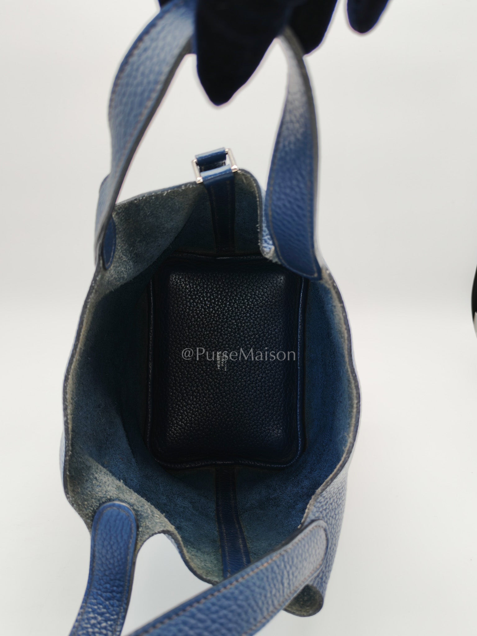 Picotin 18 in Blue Clemence Leather and Palladium Hardware Stamp M Square (2009) | Purse Maison Luxury Bags Shop