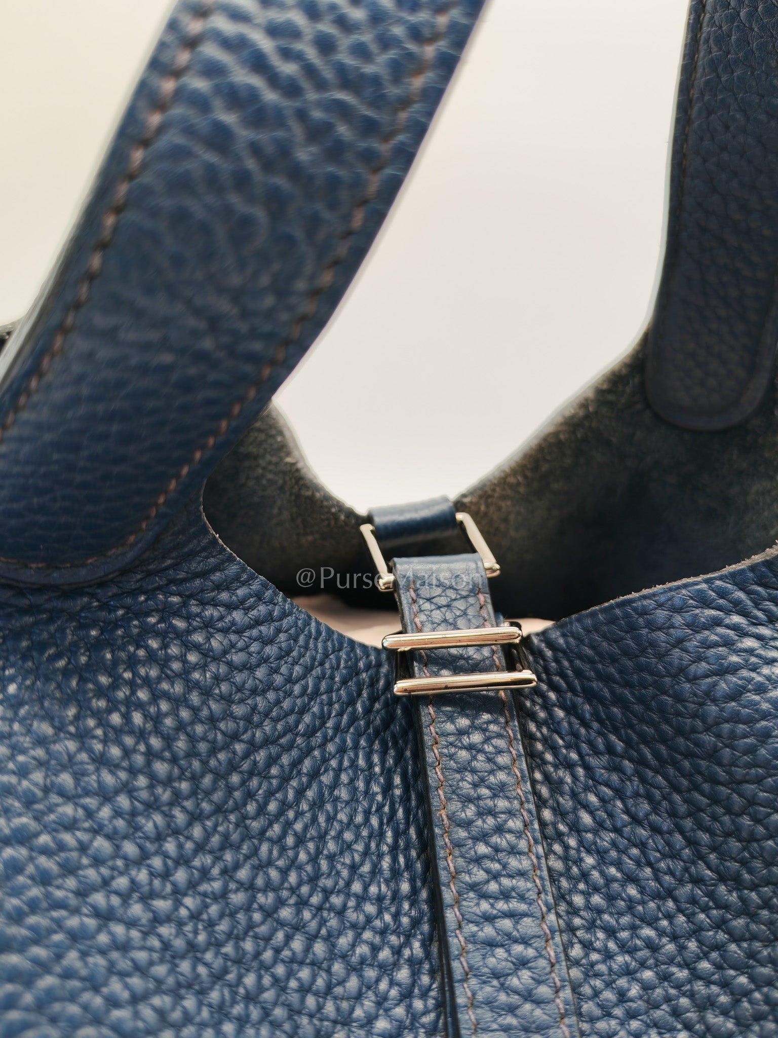 Picotin 18 in Blue Clemence Leather and Palladium Hardware Stamp M Square (2009) | Purse Maison Luxury Bags Shop