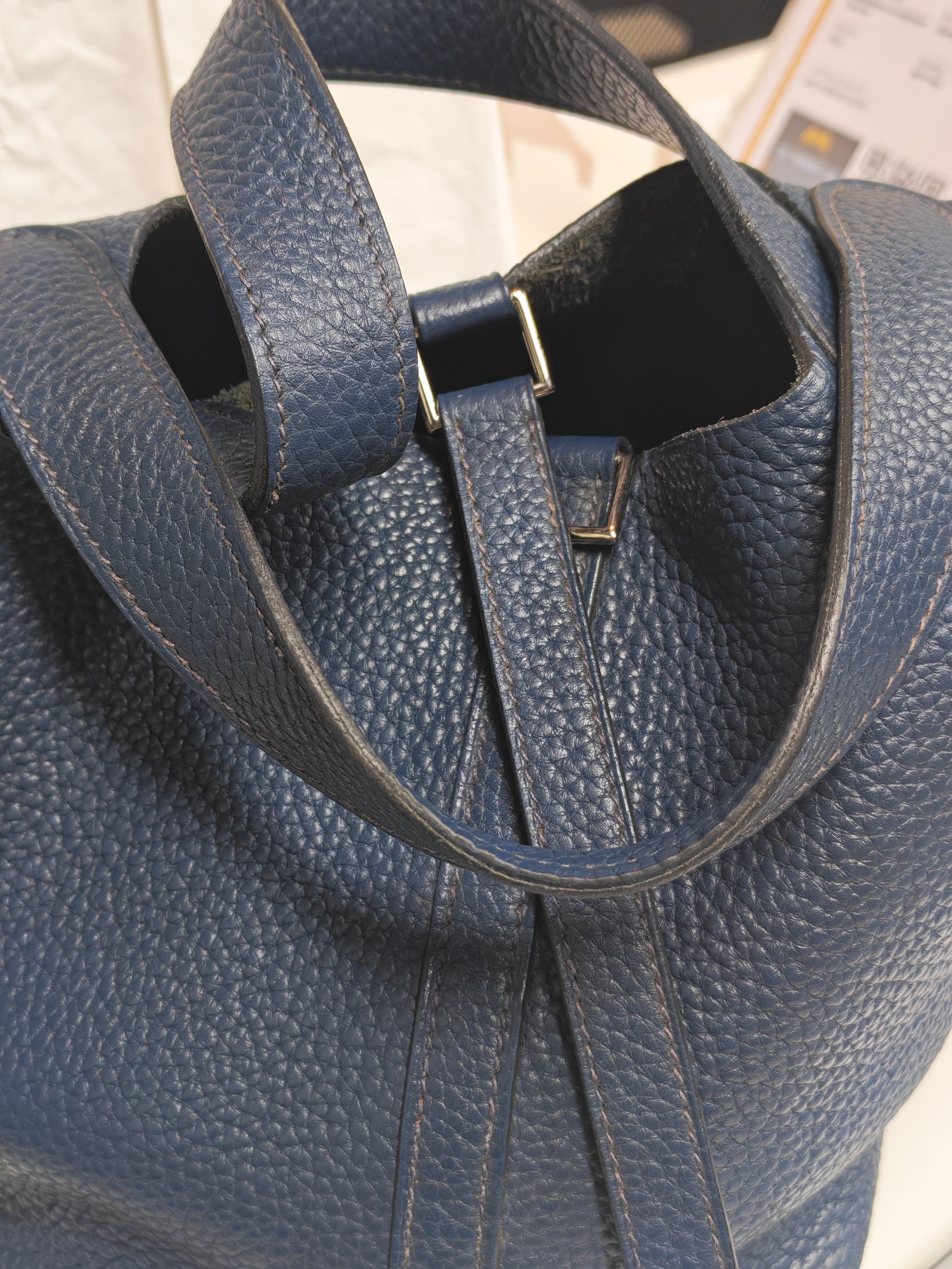 Picotin 18 in Blue Clemence Leather and Palladium Hardware Stamp M Square (2009) | Purse Maison Luxury Bags Shop