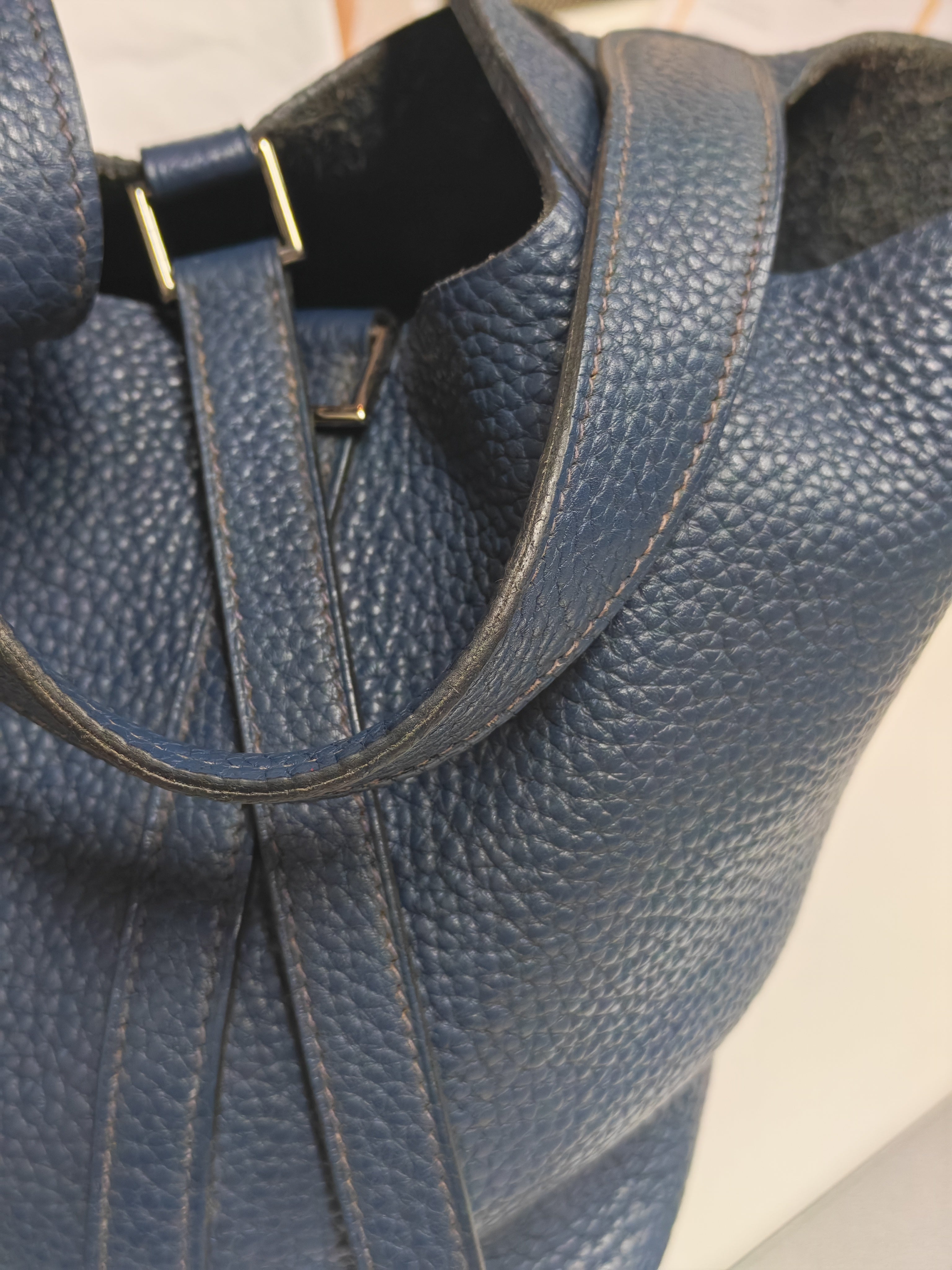 Picotin 18 in Blue Clemence Leather and Palladium Hardware Stamp M Square (2009) | Purse Maison Luxury Bags Shop