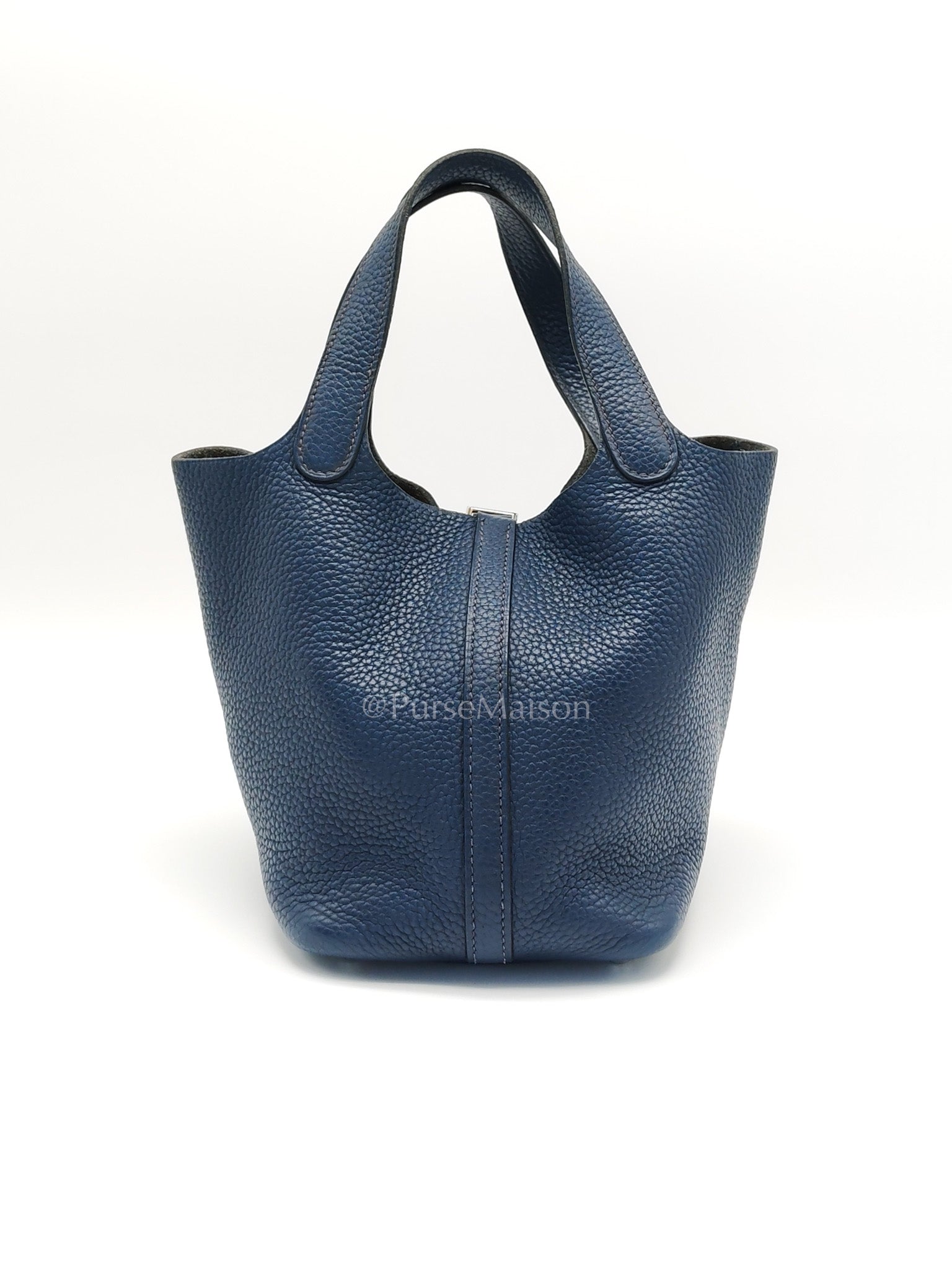 Picotin 18 in Blue Clemence Leather and Palladium Hardware Stamp M Square (2009) | Purse Maison Luxury Bags Shop