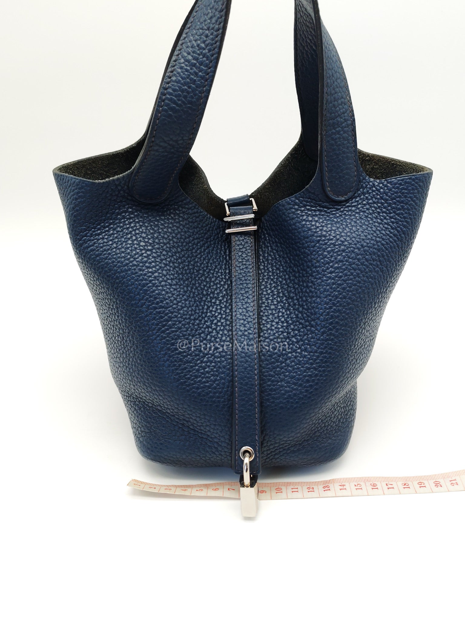 Picotin 18 in Blue Clemence Leather and Palladium Hardware Stamp M Square (2009) | Purse Maison Luxury Bags Shop
