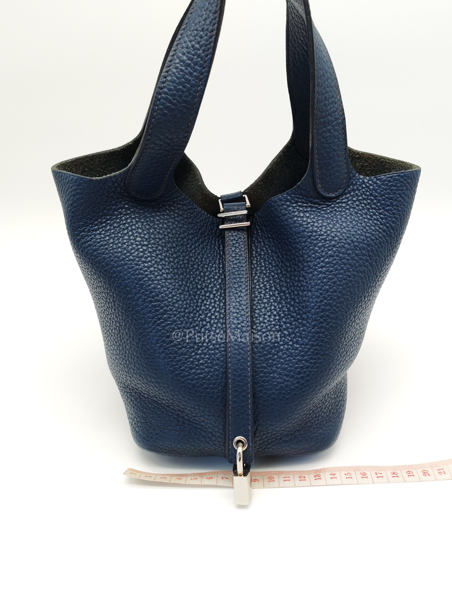 Picotin 18 in Blue Clemence Leather and Palladium Hardware Stamp M Square (2009) | Purse Maison Luxury Bags Shop