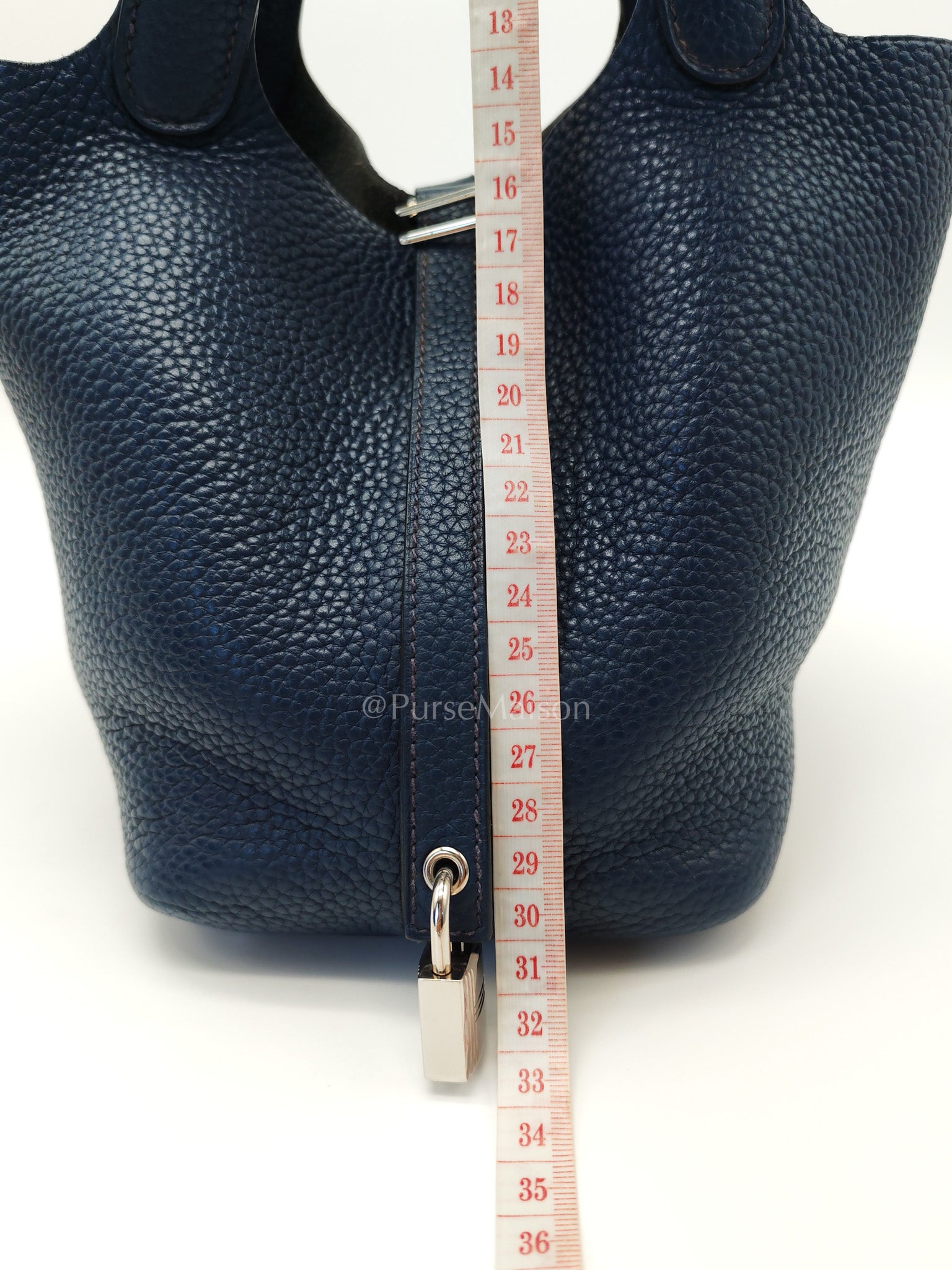 Picotin 18 in Blue Clemence Leather and Palladium Hardware Stamp M Square (2009) | Purse Maison Luxury Bags Shop