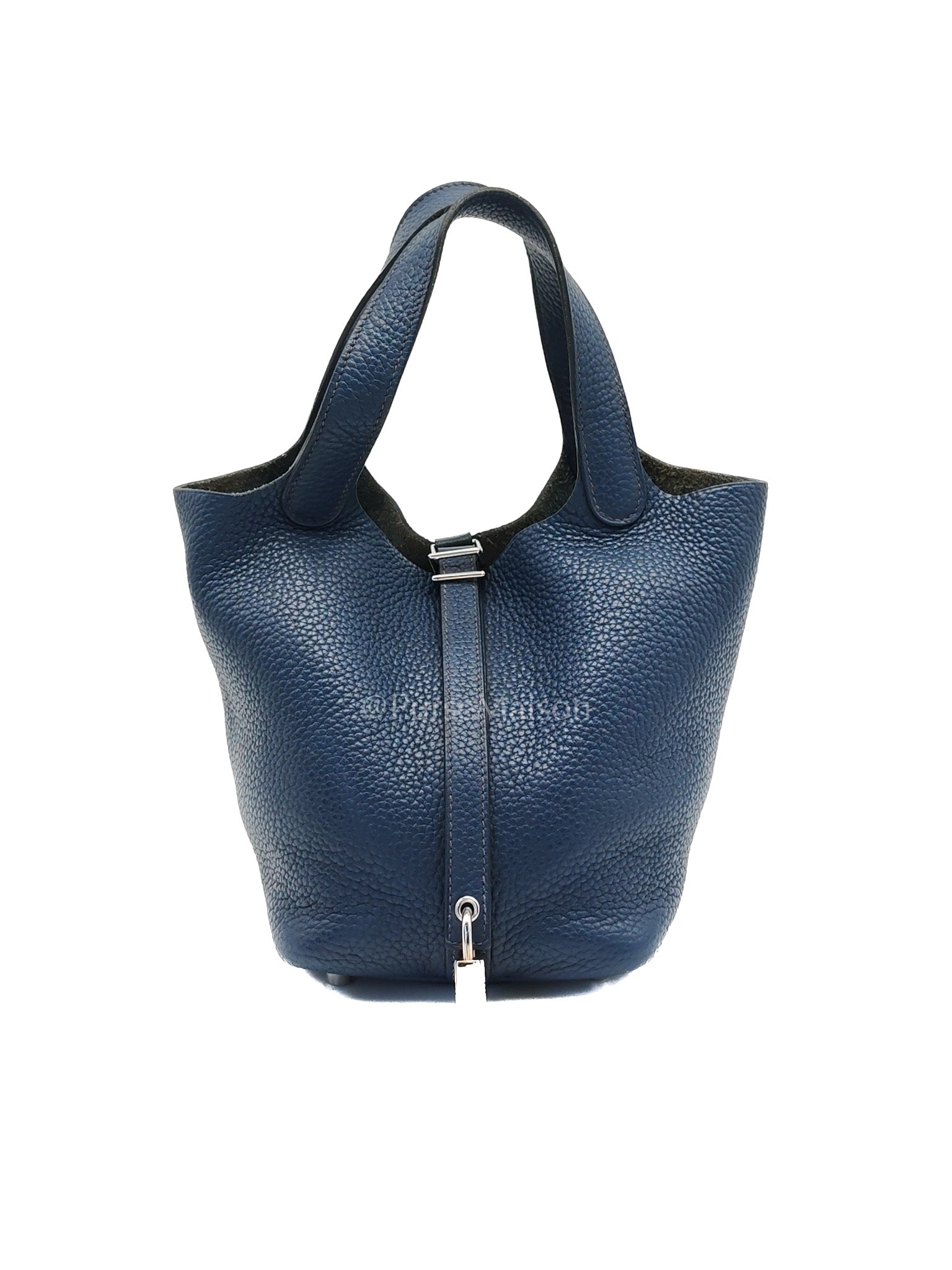 Picotin 18 in Blue Clemence Leather and Palladium Hardware Stamp M Square (2009) | Purse Maison Luxury Bags Shop