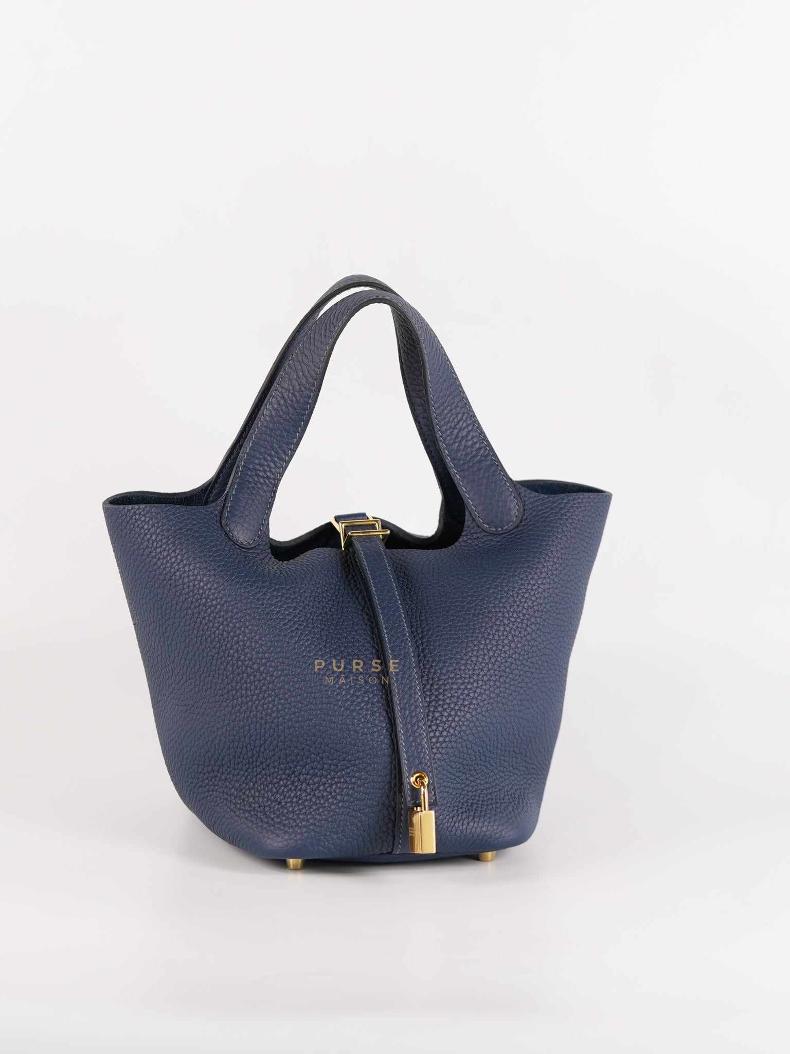 Picotin 18 in Blue De Prusse Clemence Leather in Gold Hardware Stamp W (2024) | Purse Maison Luxury Bags Shop