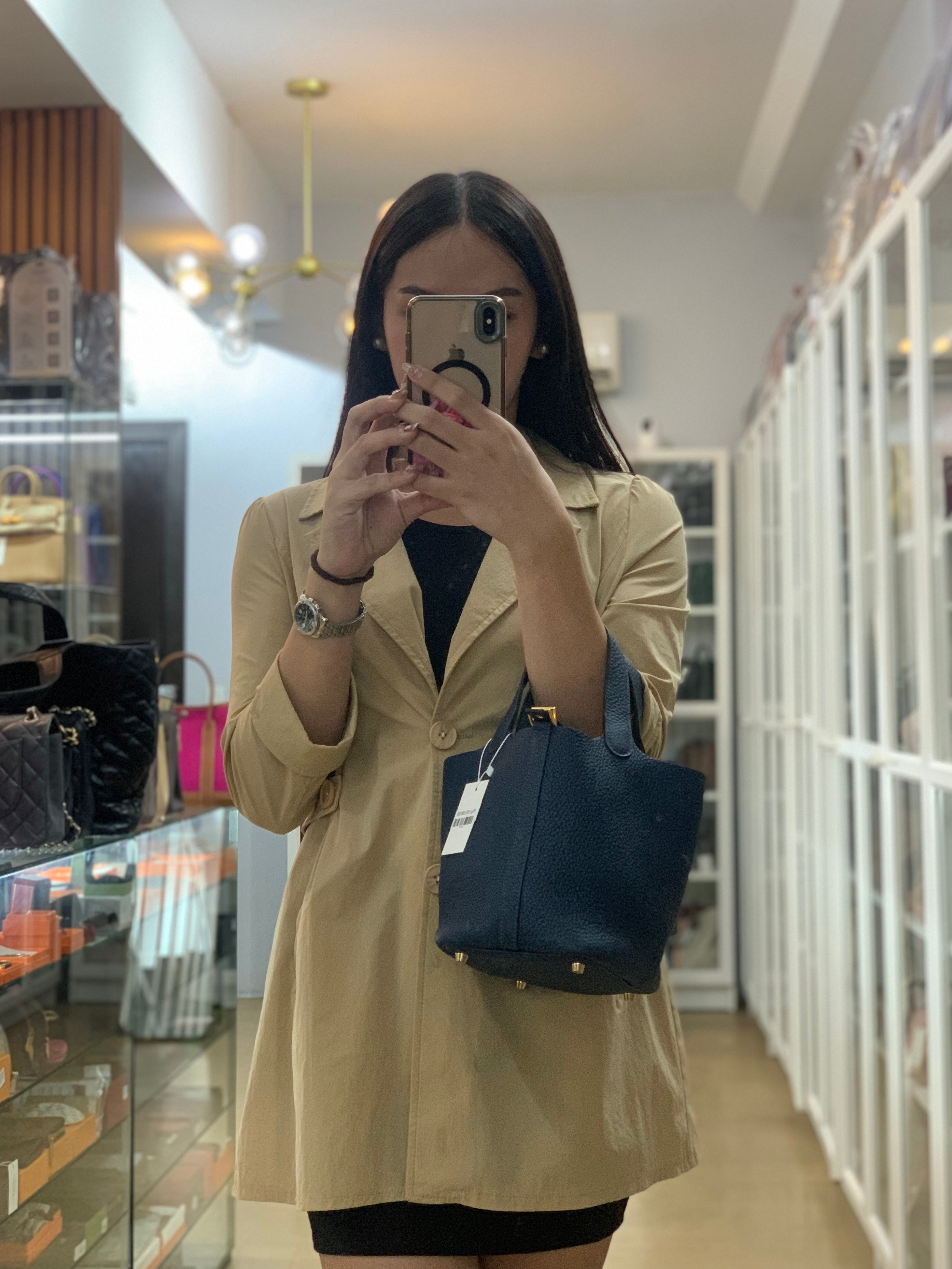 Picotin 18 in Blue De Prusse Clemence Leather in Gold Hardware Stamp W (2024) | Purse Maison Luxury Bags Shop