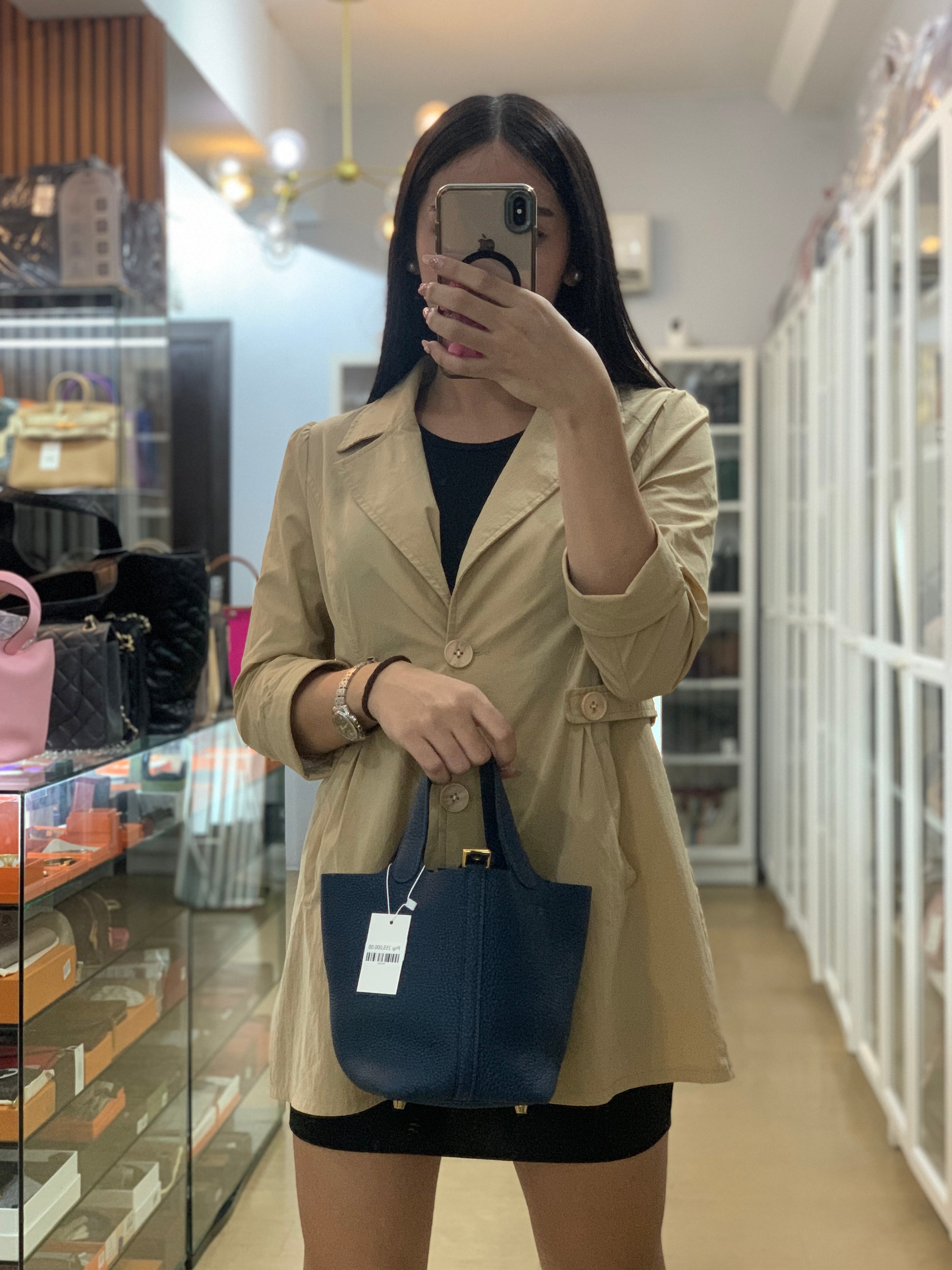 Picotin 18 in Blue De Prusse Clemence Leather in Gold Hardware Stamp W (2024) | Purse Maison Luxury Bags Shop