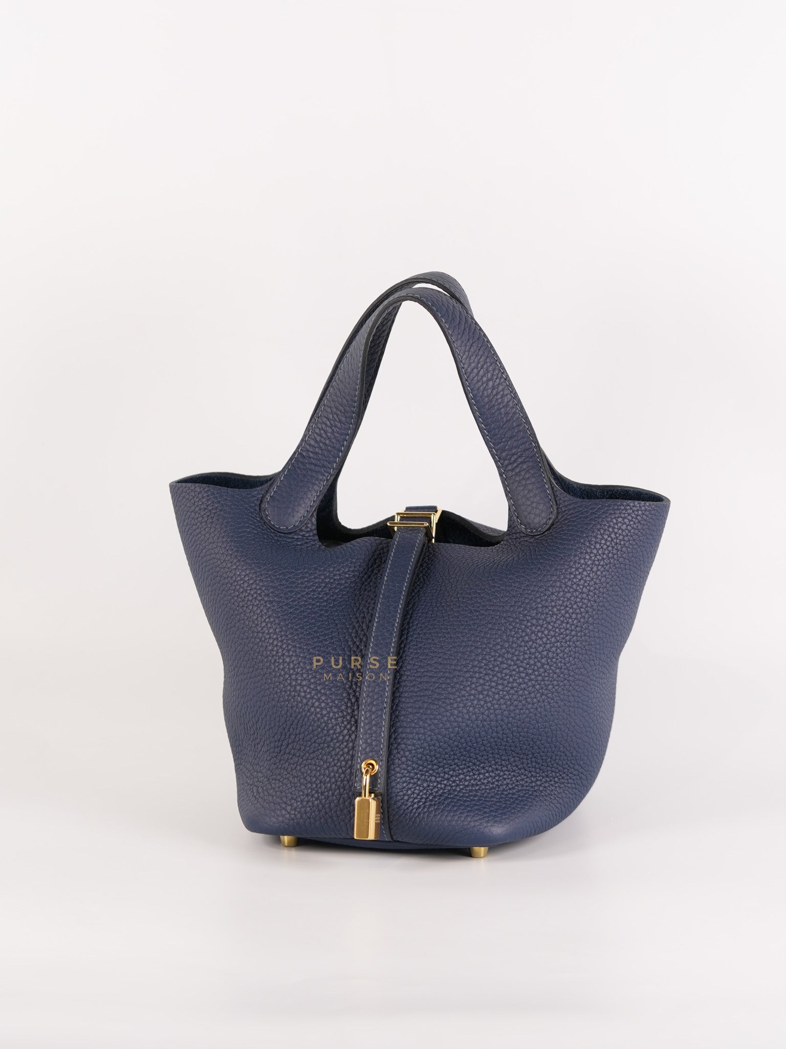 Picotin 18 in Blue De Prusse Clemence Leather in Gold Hardware Stamp W (2024) | Purse Maison Luxury Bags Shop