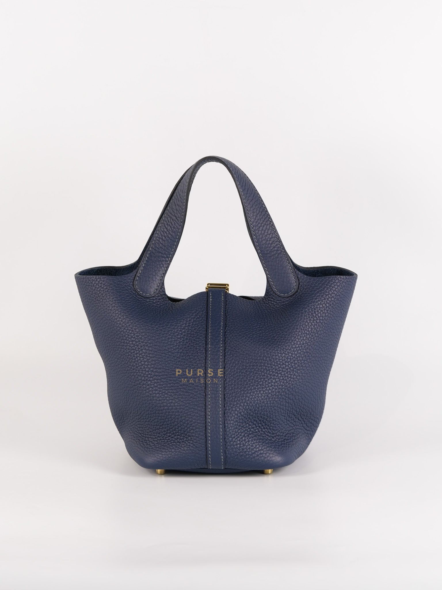 Picotin 18 in Blue De Prusse Clemence Leather in Gold Hardware Stamp W (2024) | Purse Maison Luxury Bags Shop
