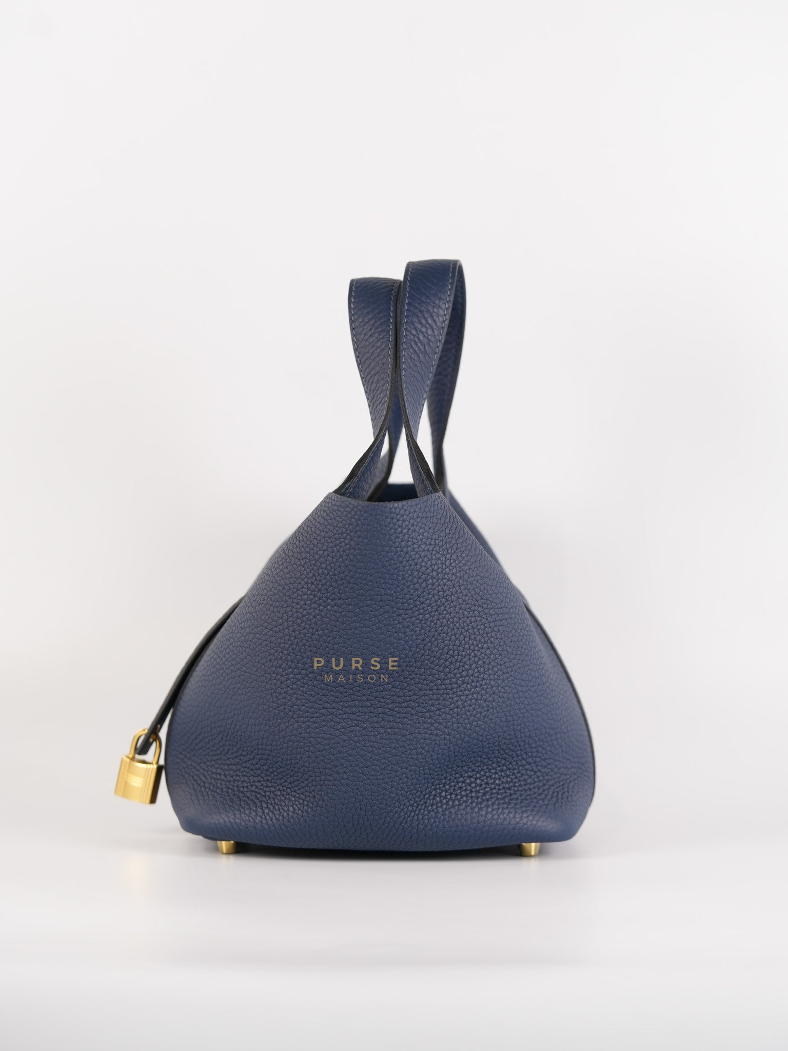Picotin 18 in Blue De Prusse Clemence Leather in Gold Hardware Stamp W (2024) | Purse Maison Luxury Bags Shop