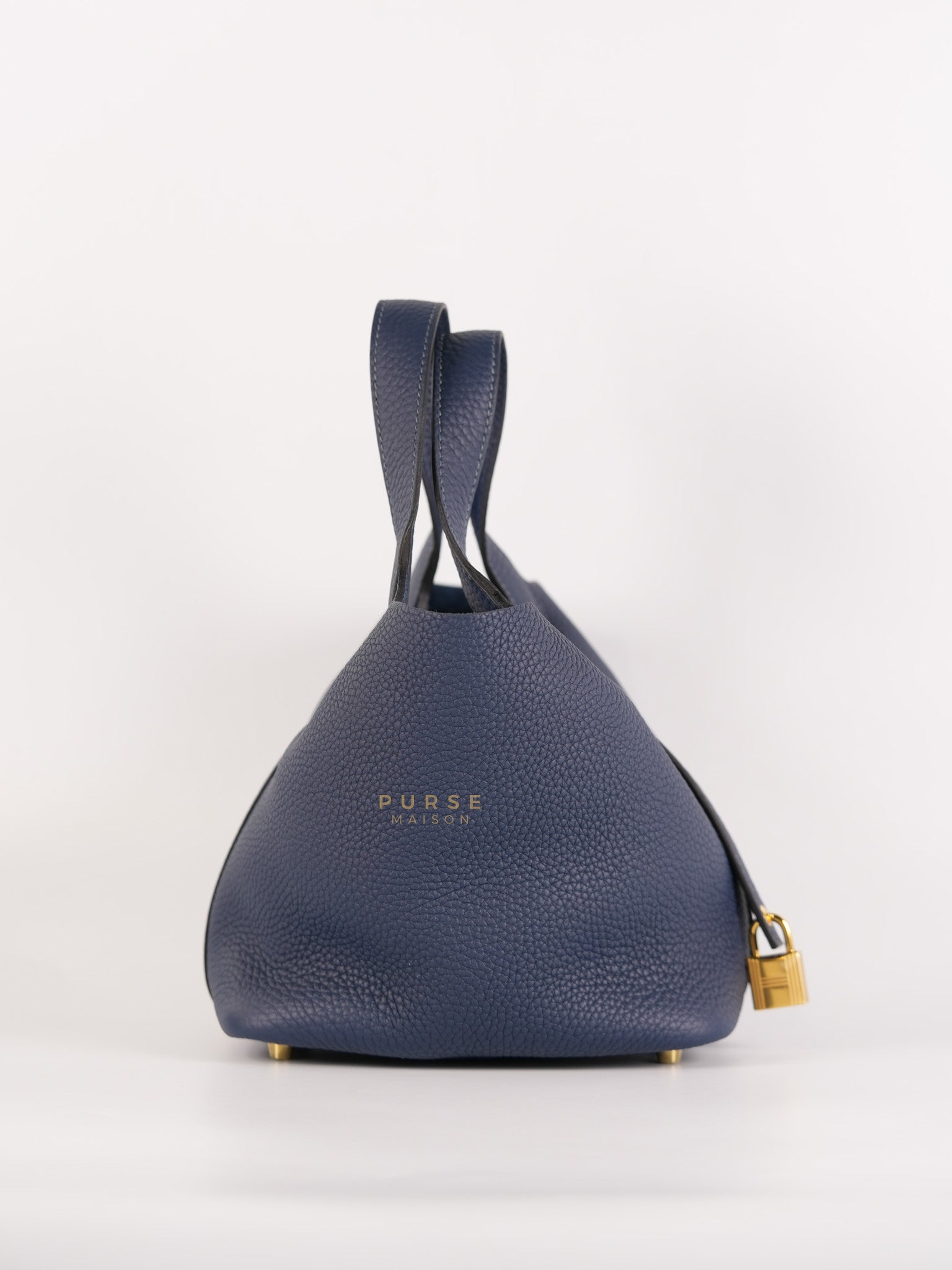 Picotin 18 in Blue De Prusse Clemence Leather in Gold Hardware Stamp W (2024) | Purse Maison Luxury Bags Shop