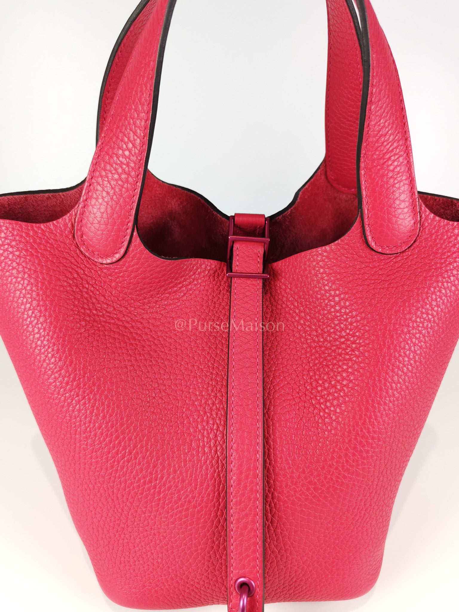 Picotin 18 in Rose Mexico Clemence Leather Monochrome Hardware (Stamp U) | Purse Maison Luxury Bags Shop