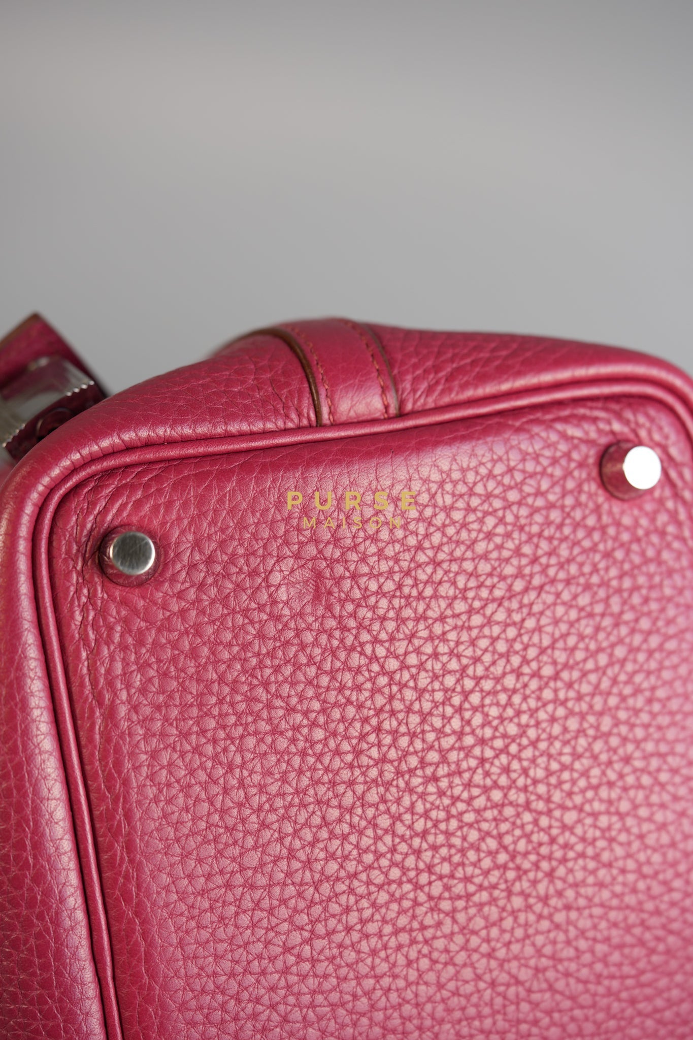 Picotin Micro in Rouge Grenat Clemence and Palladium Hardware Stamp Square R (2014) | Purse Maison Luxury Bags Shop