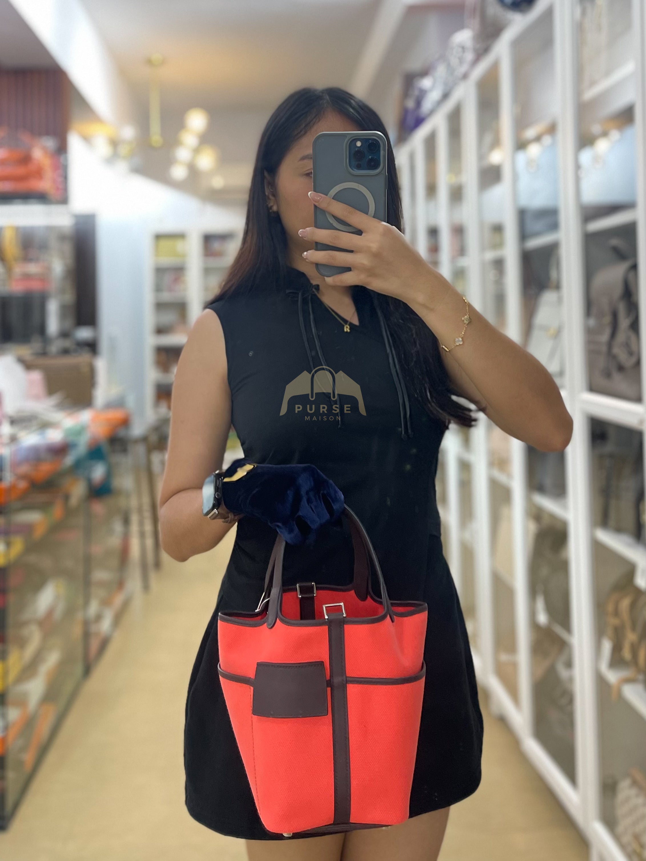 Picotin 18 Limited Edition Cargo Rouge Sellier Swift and Rose Texas Toile Goeland Canvas and Palladium Hardware Stamp U (2022) | Purse Maison Luxury Bags Shop