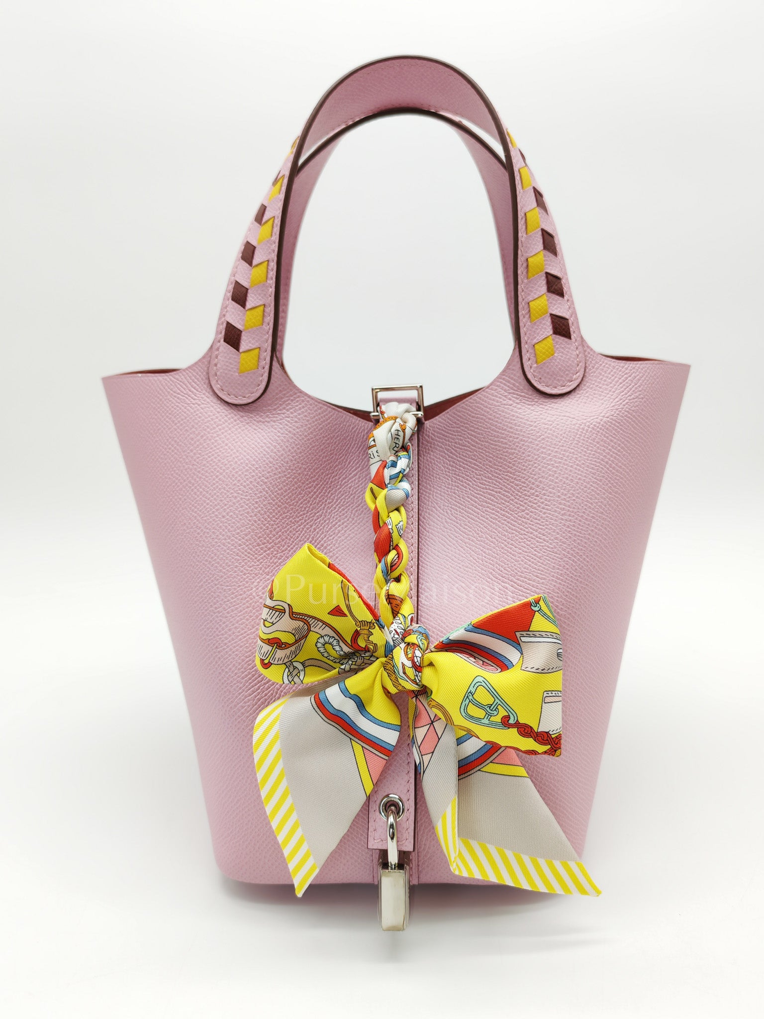 Picotin 18 Tressage Mauve Sylvestre Epsom Leather in palladium hardware Stamp D(2019) with Free Twilly | Purse Maison Luxury Bags Shop