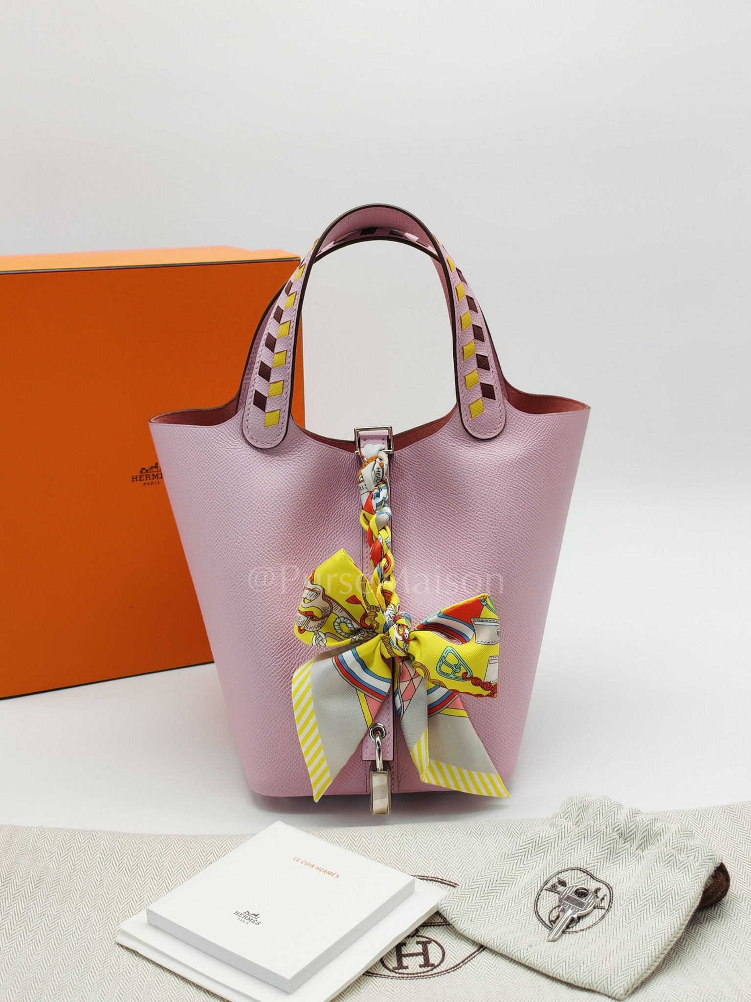 Picotin 18 Tressage Mauve Sylvestre Epsom Leather in palladium hardware Stamp D(2019) with Free Twilly | Purse Maison Luxury Bags Shop