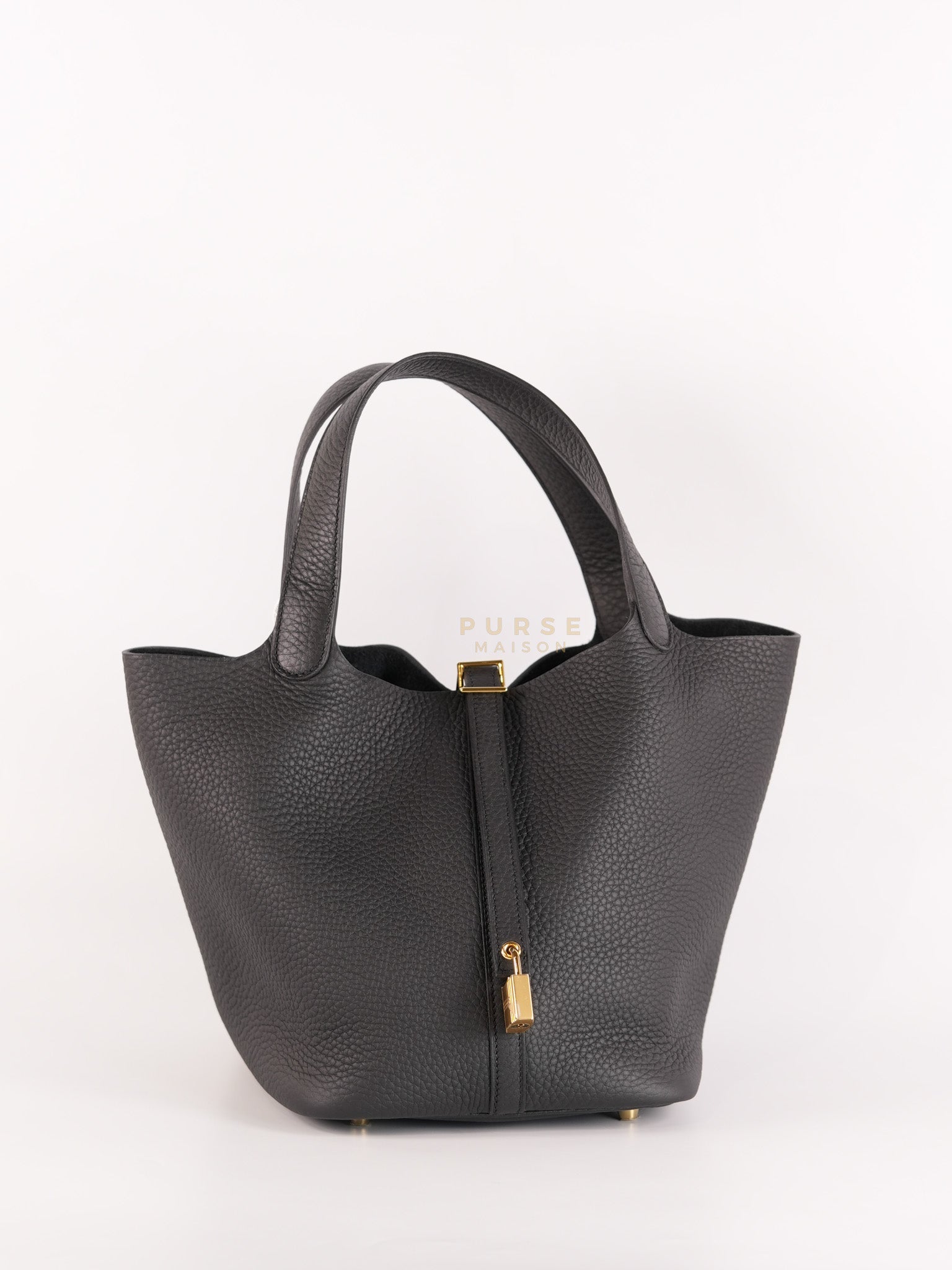 Picotin 22 in Black Clemence Leather and Gold Hardware Stamp K (2025) | Purse Maison Luxury Bags Shop