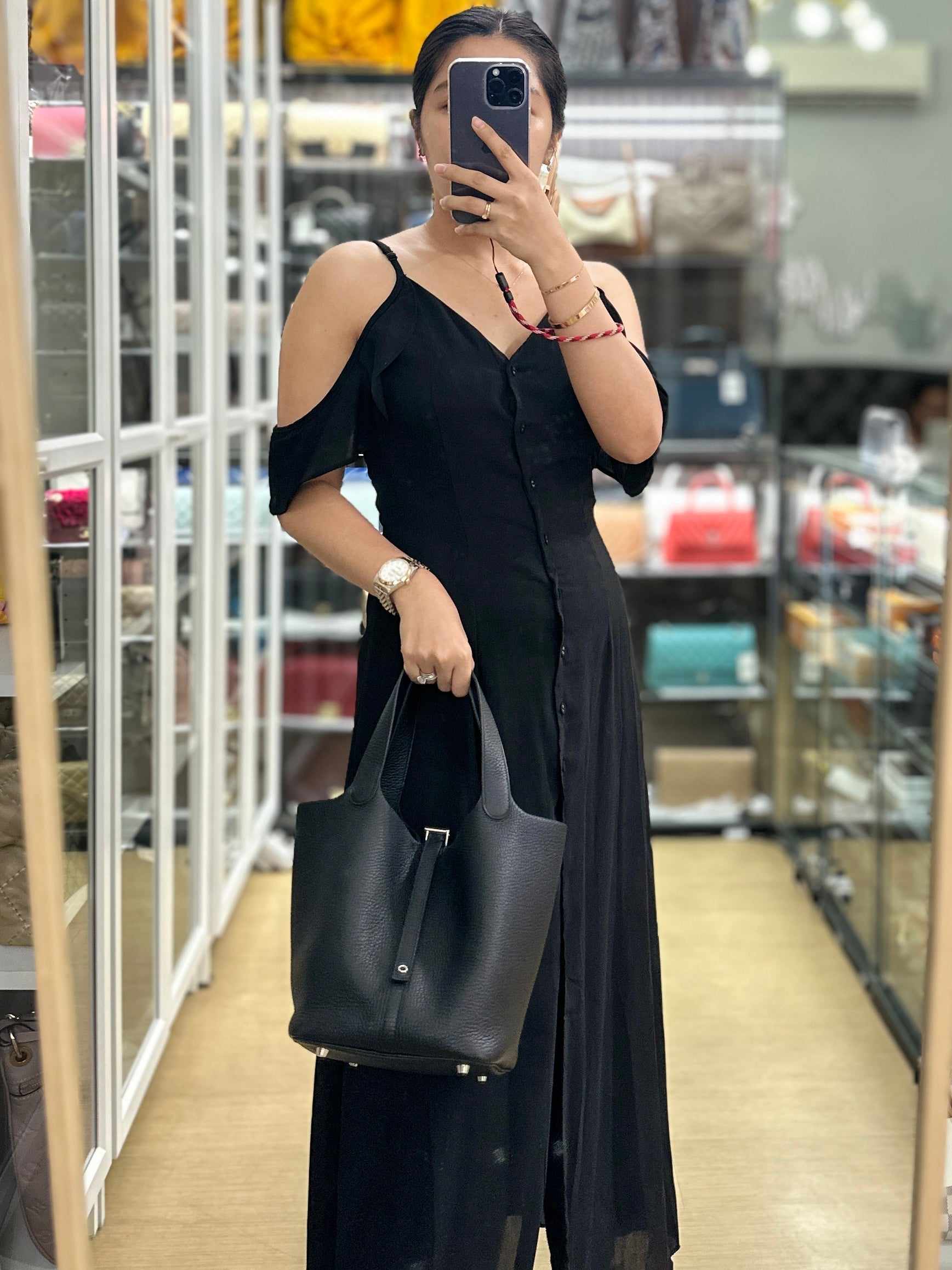 Hermes Picotin Lock 22 Noir (Black) Taurillon Clemence and Silver Hardware Stamp Y (2021)