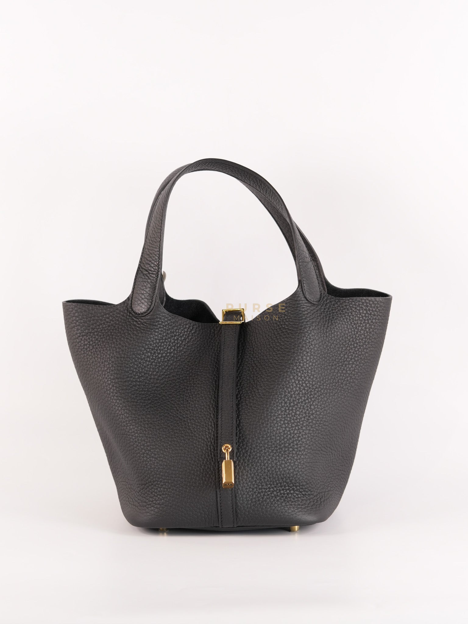 Picotin 22 in Black Clemence Leather and Gold Hardware Stamp K (2025) | Purse Maison Luxury Bags Shop