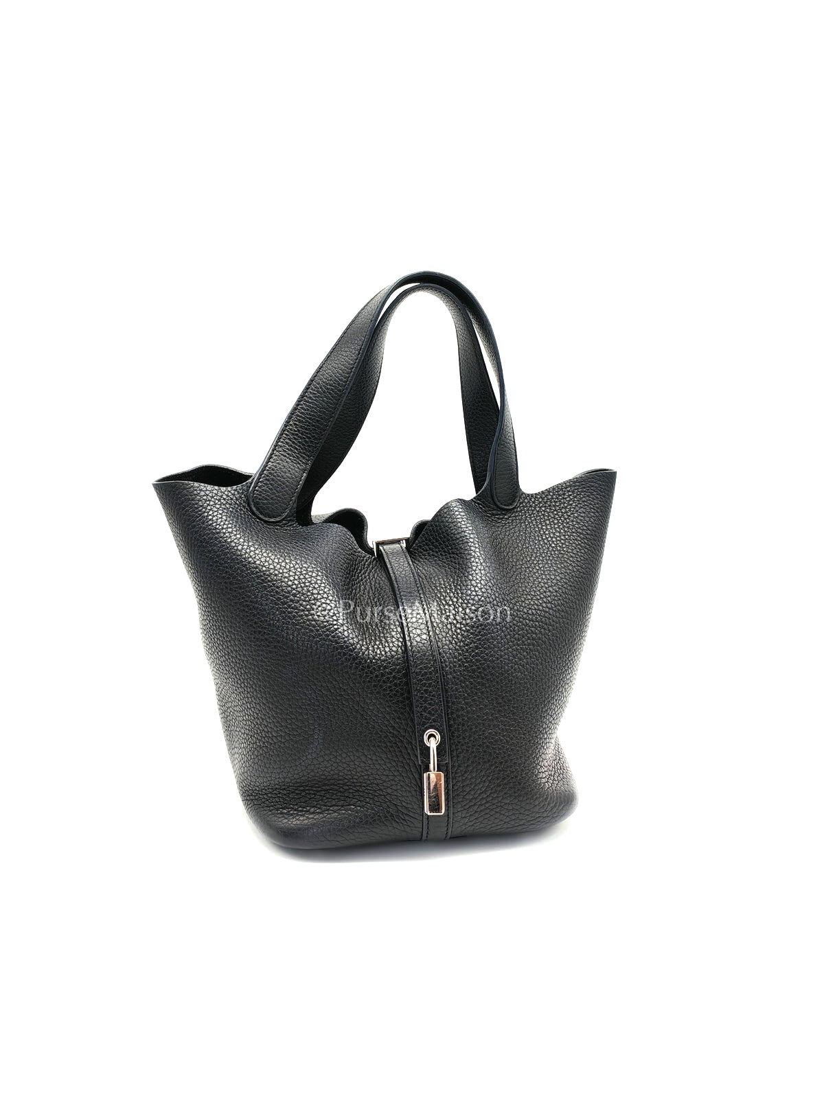 Picotin 22 in Black Clemence Leather and Palladium Hardware Stamp T (2015) | Purse Maison Luxury Bags Shop
