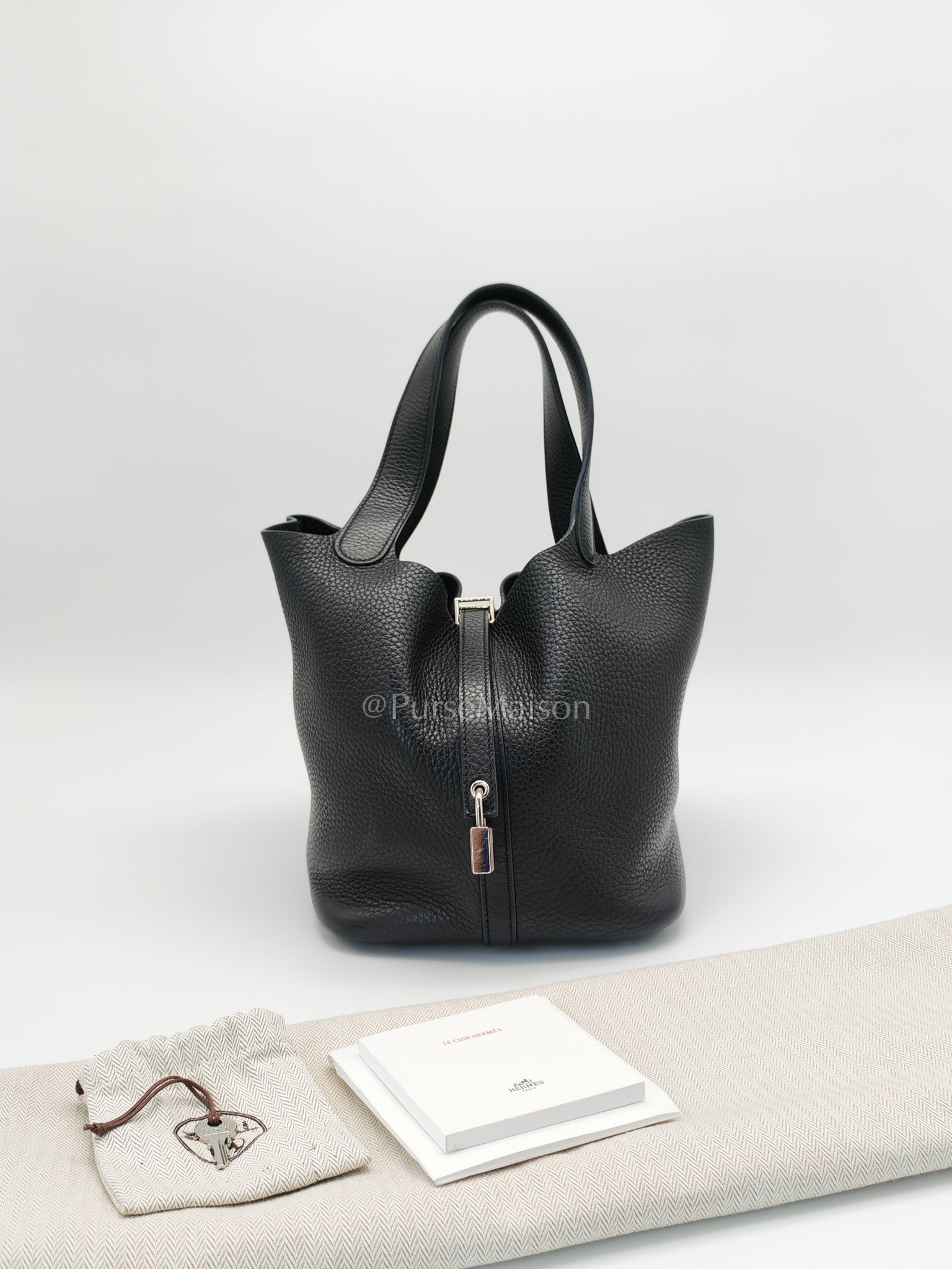 Picotin 22 in Black Clemence Leather and Palladium Hardware Stamp T (2015) | Purse Maison Luxury Bags Shop
