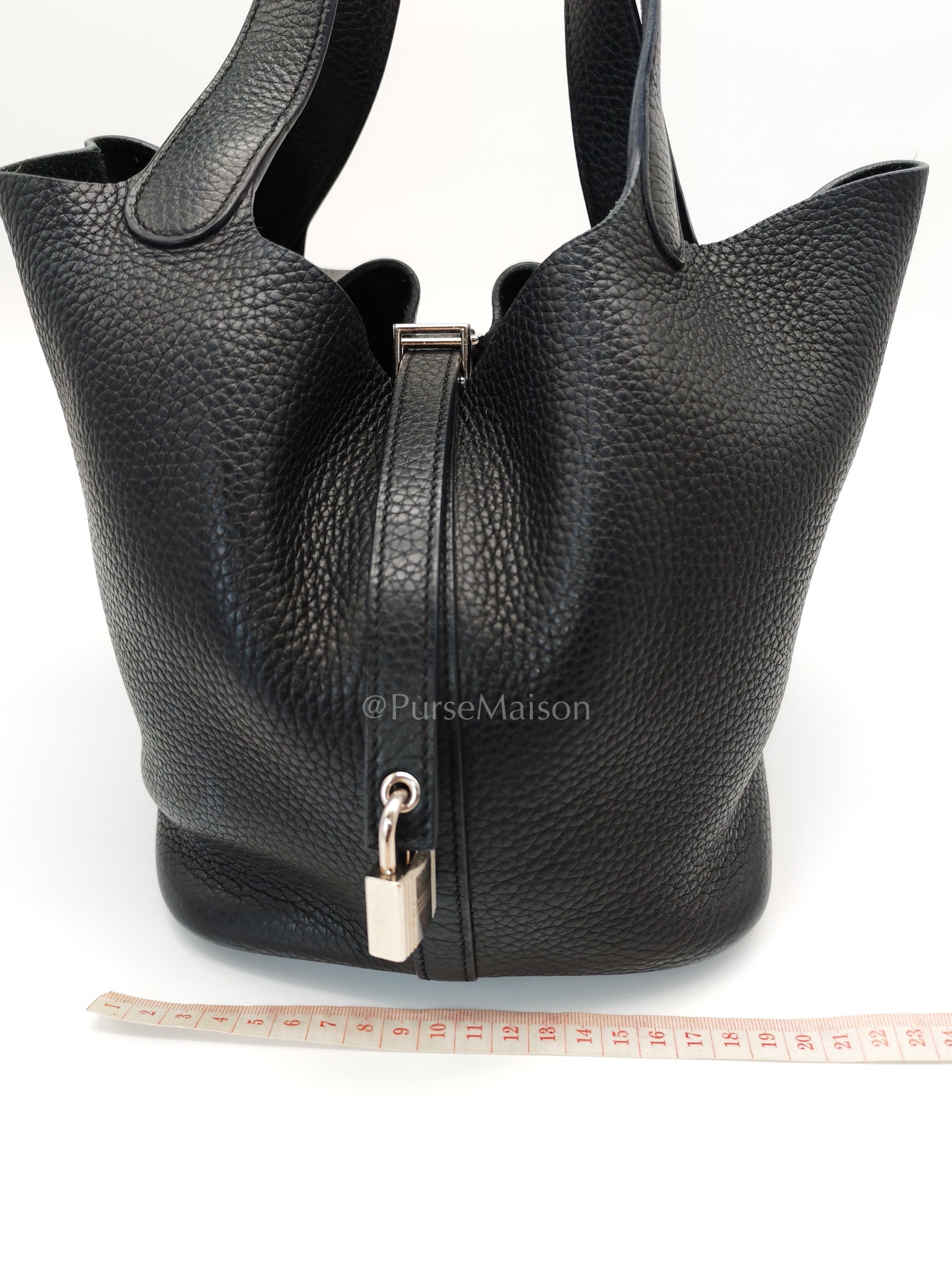 Picotin 22 in Black Clemence Leather and Palladium Hardware Stamp T (2015) | Purse Maison Luxury Bags Shop