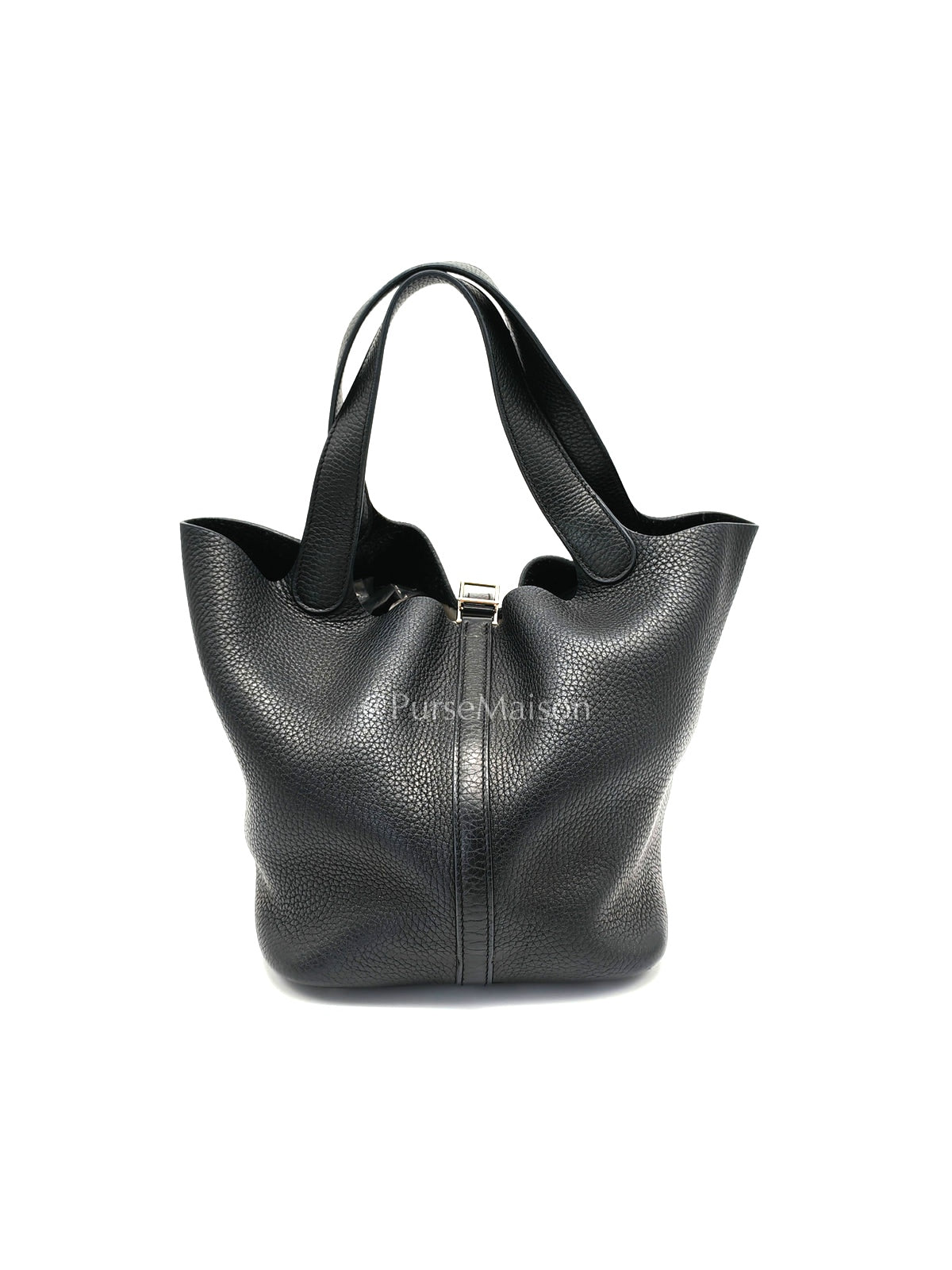 Picotin 22 in Black Clemence Leather and Palladium Hardware Stamp T (2015) | Purse Maison Luxury Bags Shop