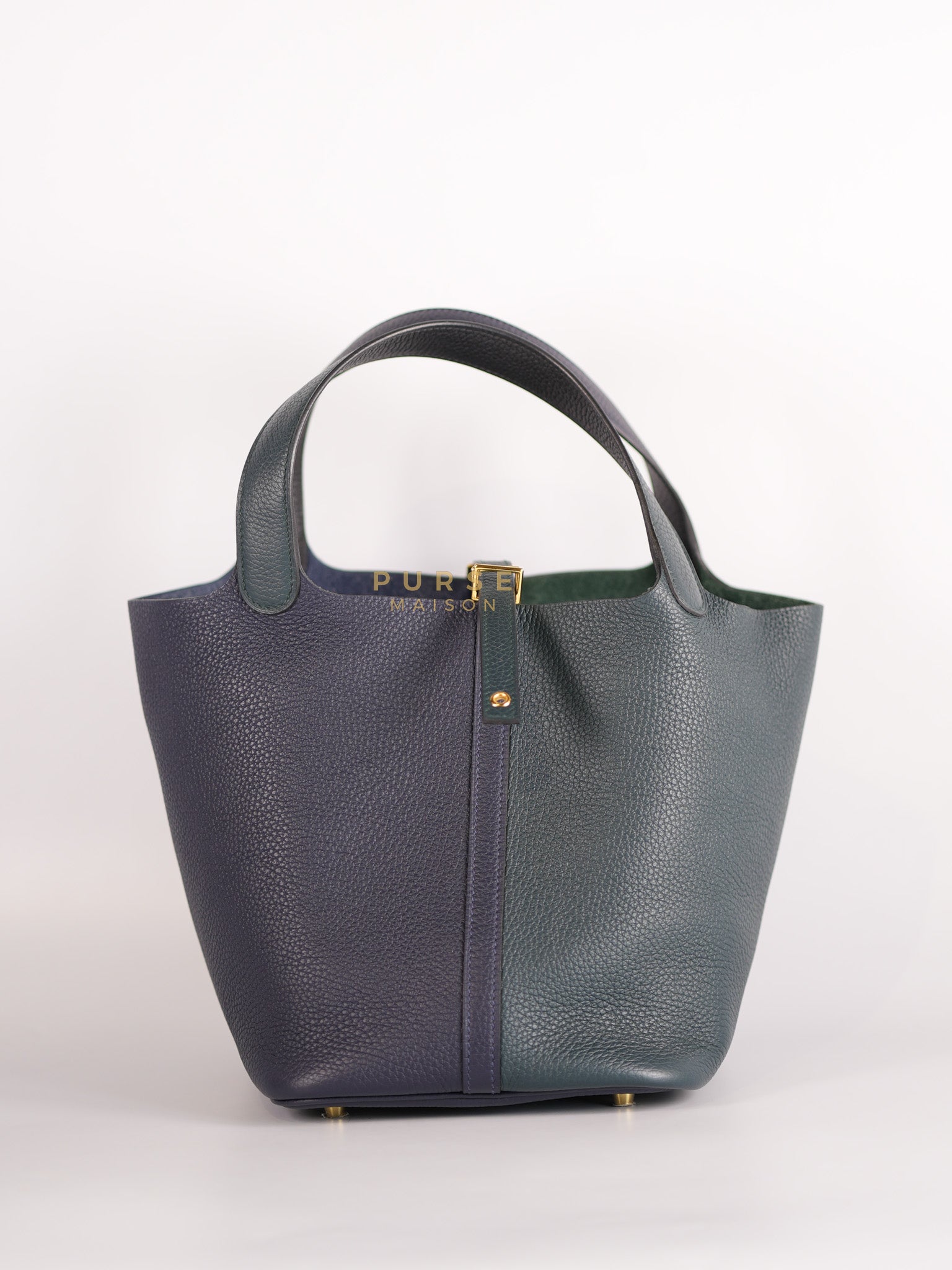 Picotin 22 in Blue/Green Clemence Leather & Gold Hardware Stamp Y (2020) | Purse Maison Luxury Bags Shop