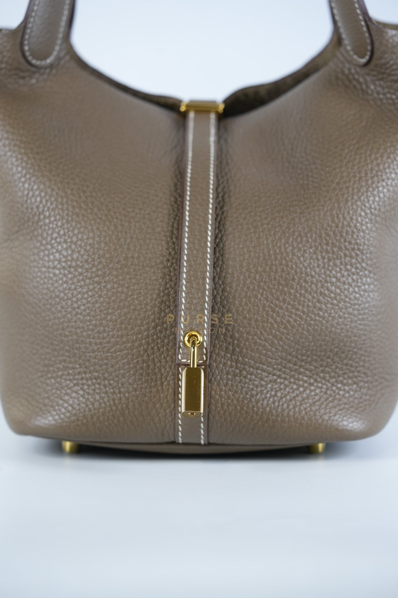 Picotin 22 in Etoupe Clemence Leather Gold Hardware Stamp U(2022) | Purse Maison Luxury Bags Shop
