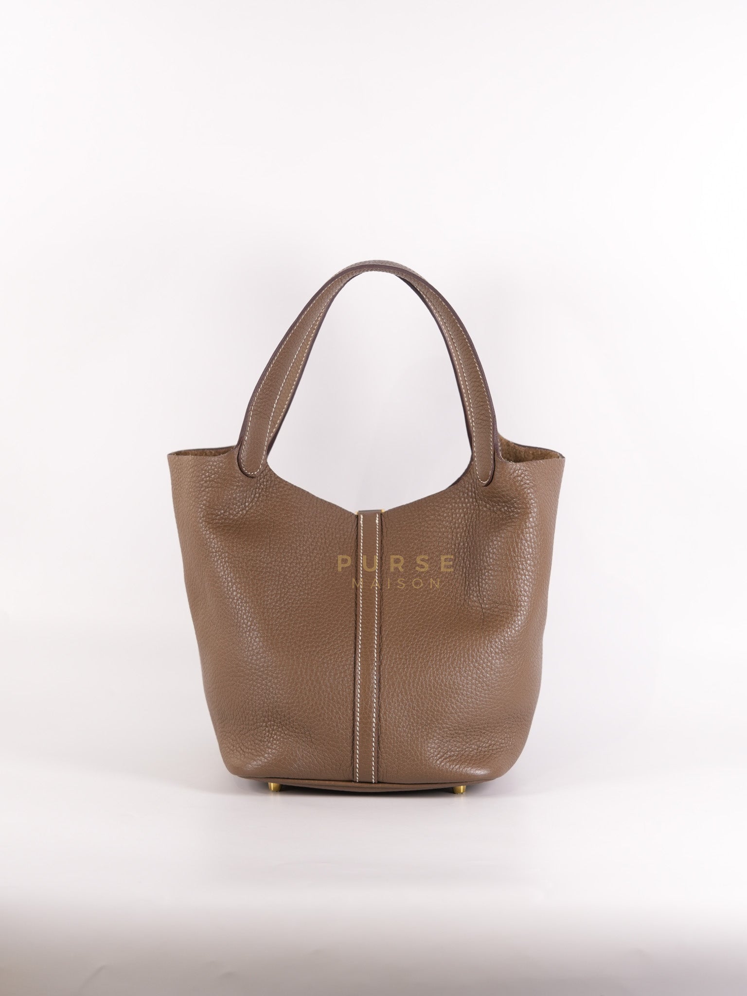 Picotin 22 in Etoupe Clemence Leather Gold Hardware Stamp U(2022) | Purse Maison Luxury Bags Shop