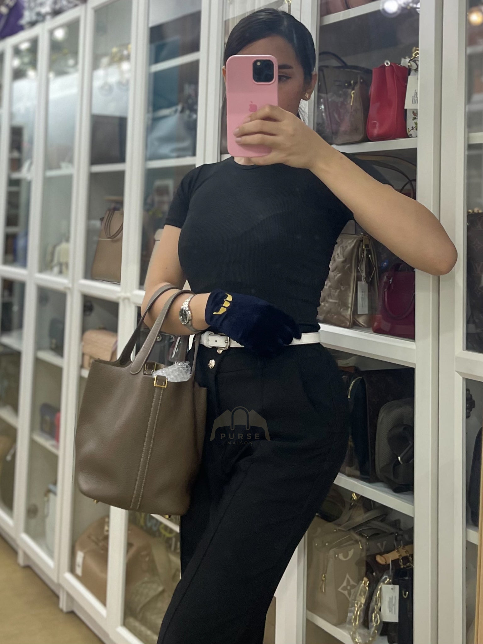 Picotin 22 in Etoupe Clemence Leather Gold Hardware Stamp W(2024) | Purse Maison Luxury Bags Shop